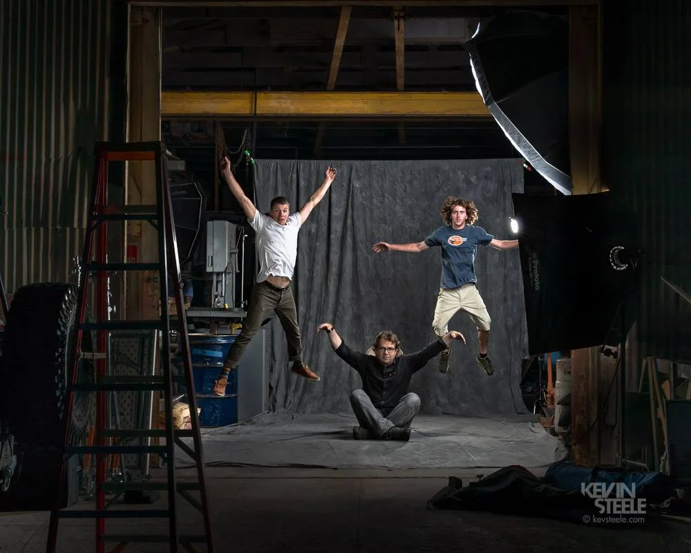 Assistants Jeremy James Roloff and Nico Steele test the highlights while I hold down the shadows Photo: Kevin Steele . 