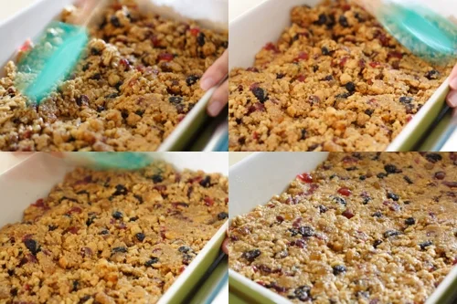 Pressing the mixture into the dish