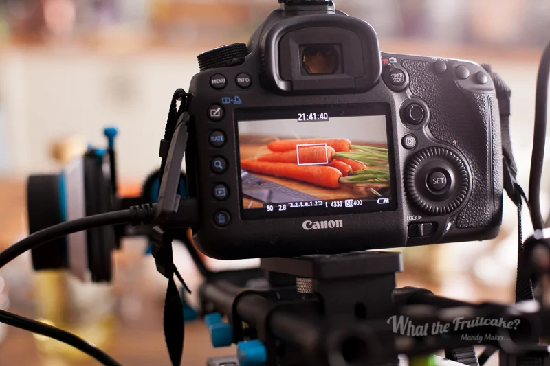 Upgraded to a Canon 5D mkIII just before Christmas. The carrot cake video was the first video I shot with it. Damned nice camera! Still hanging on to the mkII, though, so I can multi-cam :D Think I had my Canon 100mm macro lense on here...