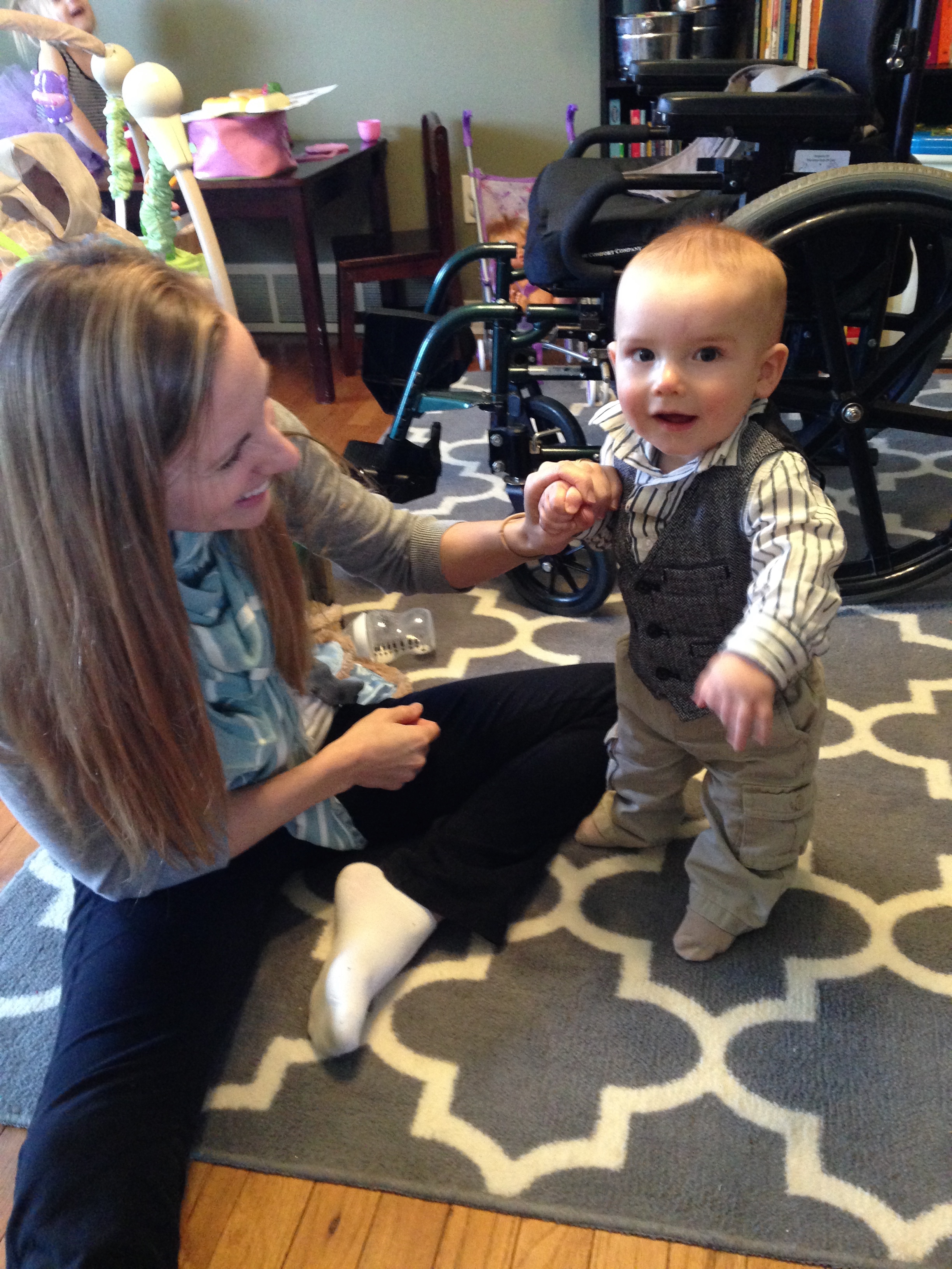 We had a race to see who could learn to walk first. He beat me. ;)