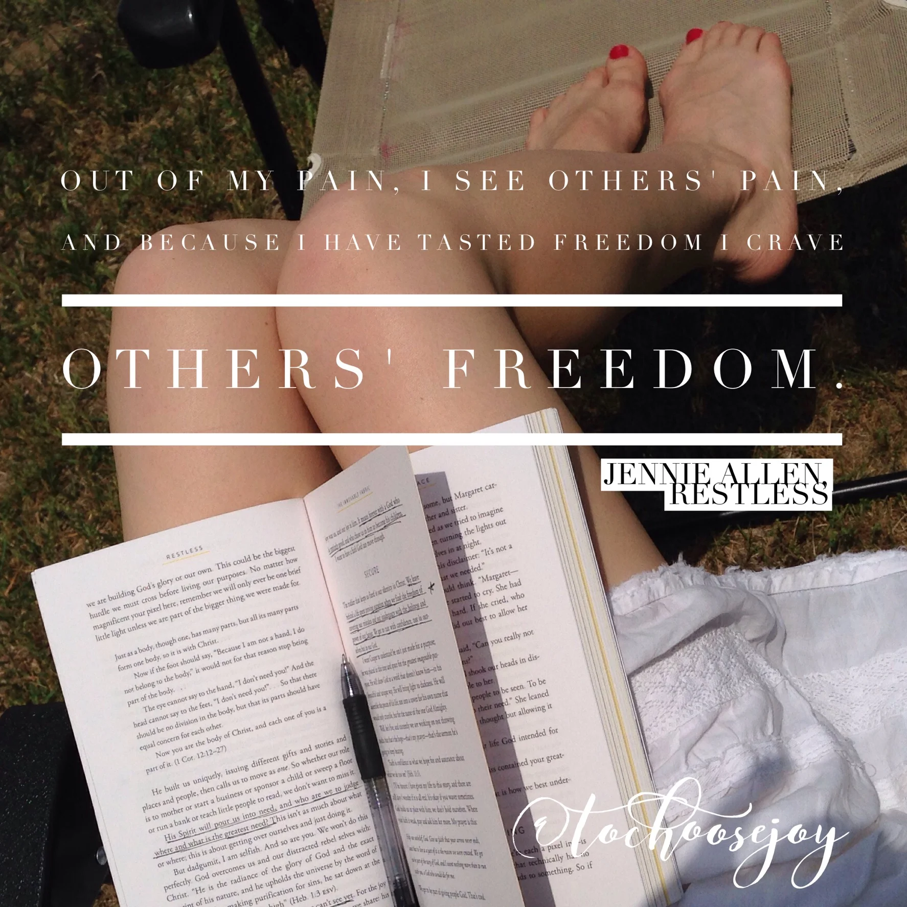 From your knees to your feet.