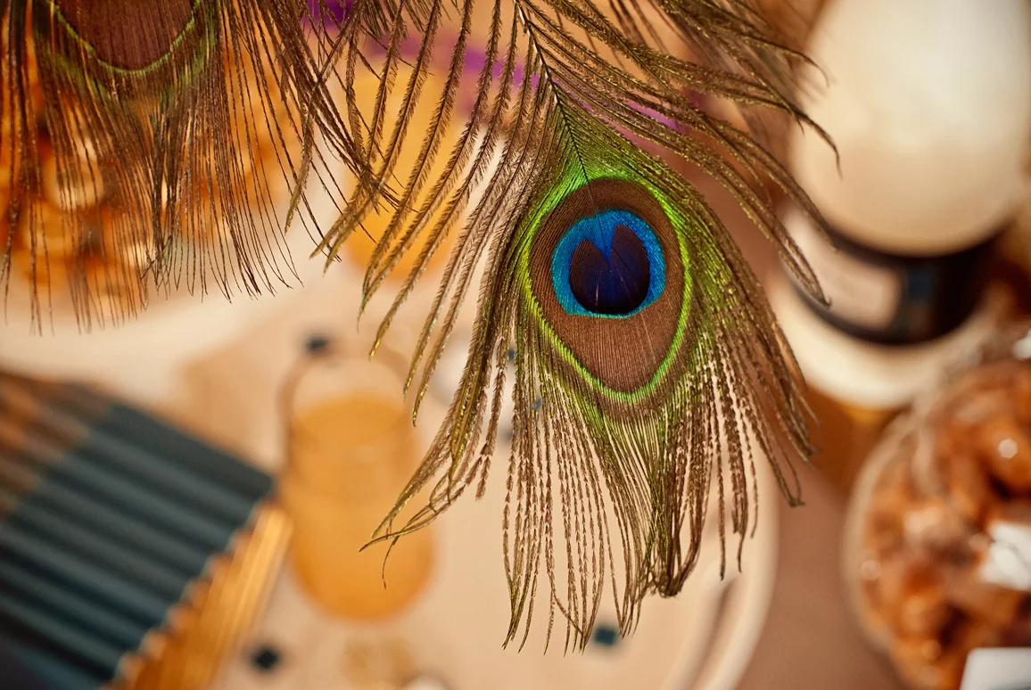 Birds of a Feather: Peacock & Gold Golden Glam Retro 20's Holiday Dessert Table