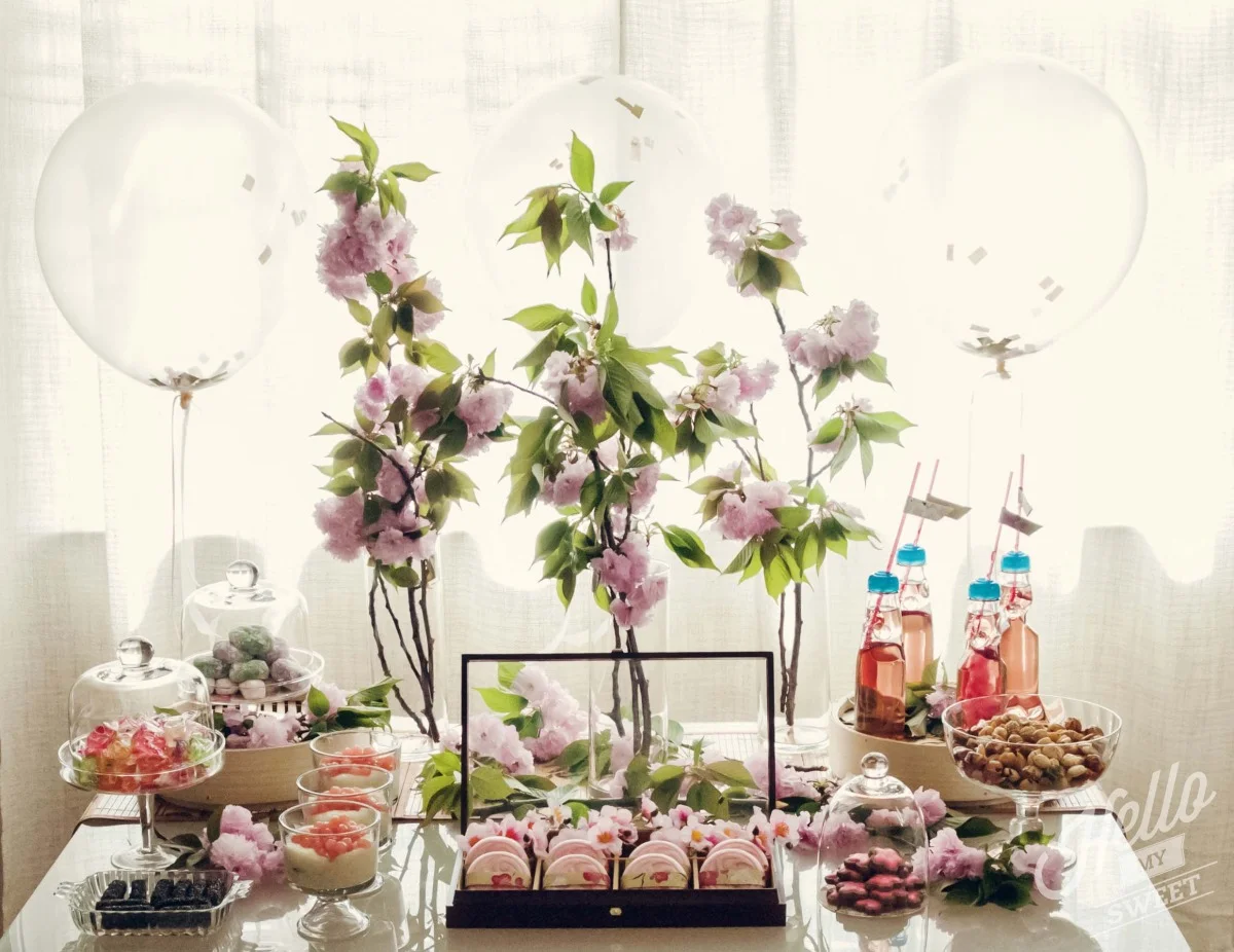 Cherry Blossoms and Confetti Balloons