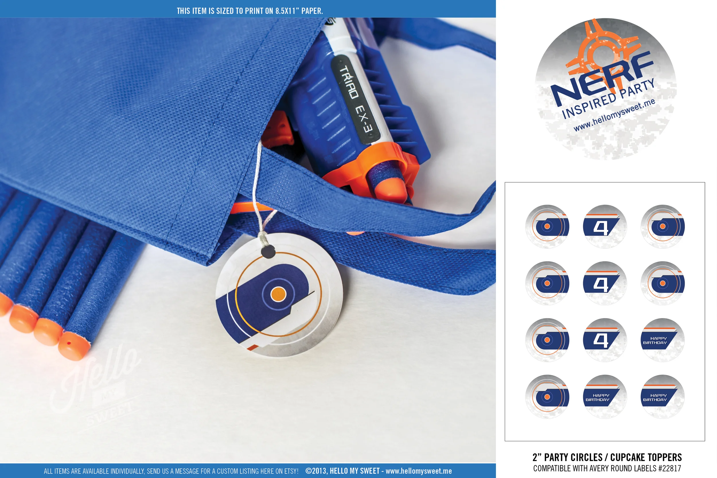 Nerf Birthday Party - Printable 2" Circle Tags