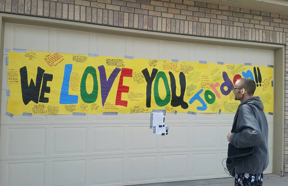 Jordan's welcome home banner upon returning from Denver.
