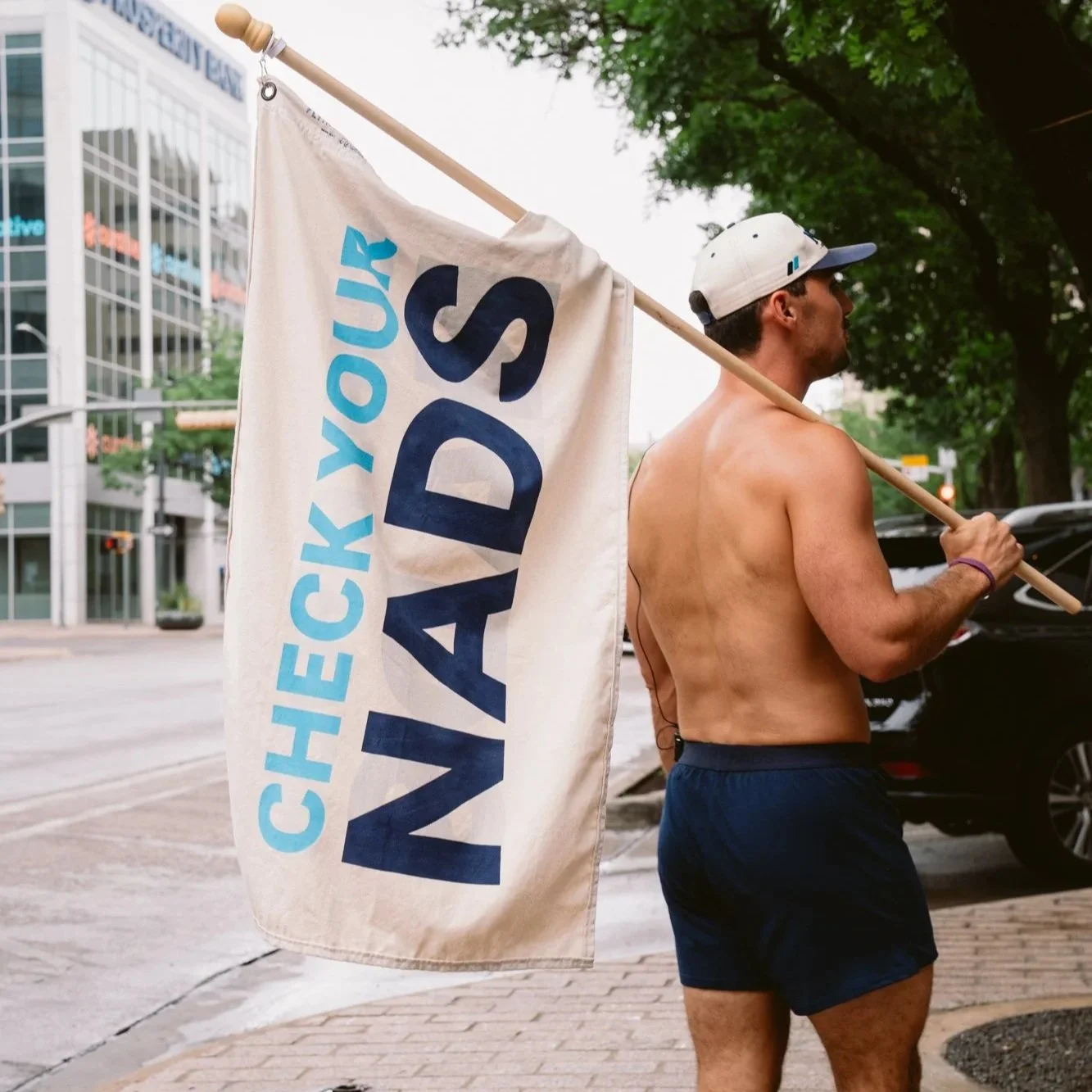 Participants gather at the NADS ‘Check Your Nads’ March in Austin supporting Testicular Cancer Awareness Foundation and raising awareness for early detection.