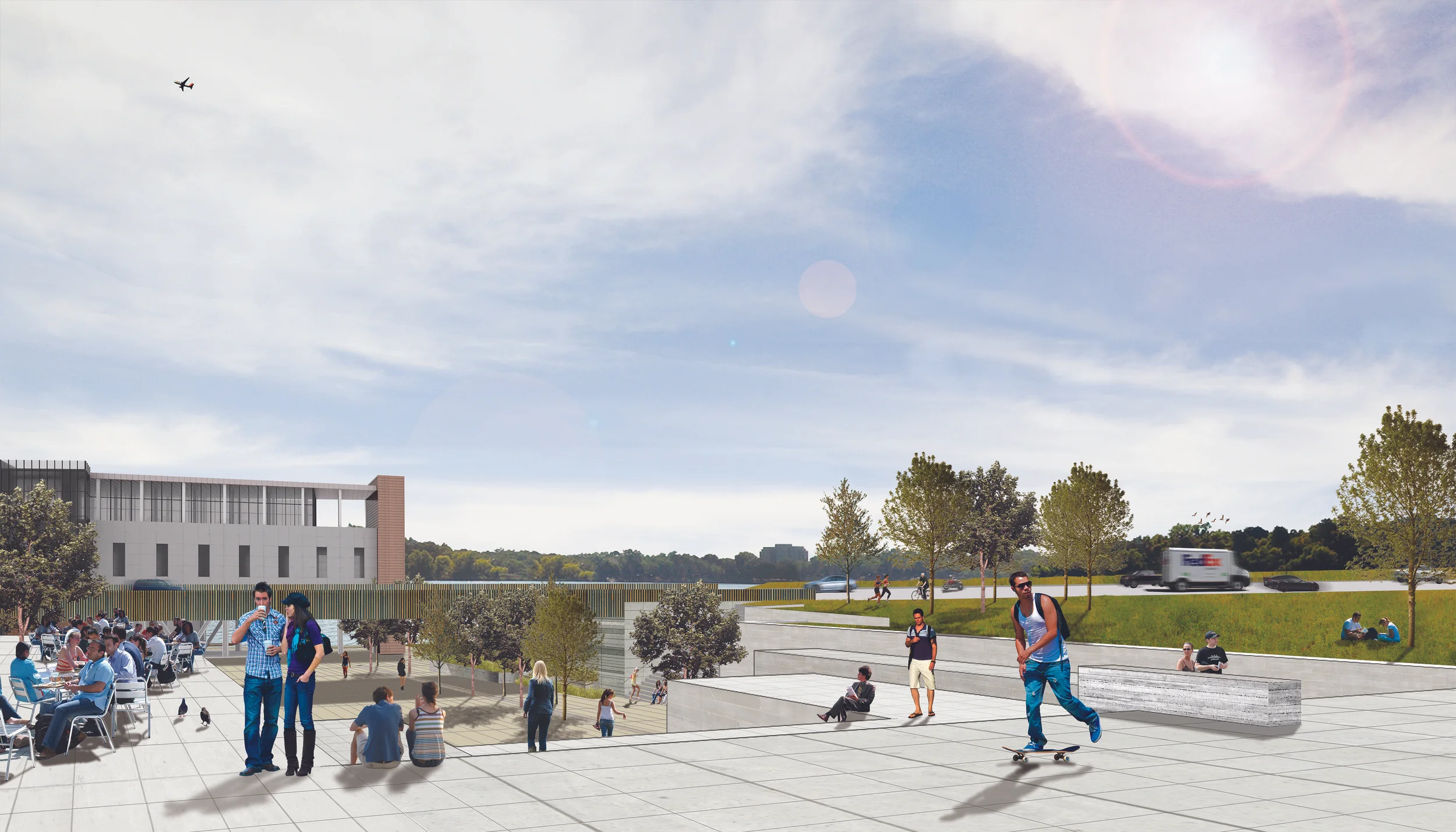Terracing strategy becomes public plaza space.