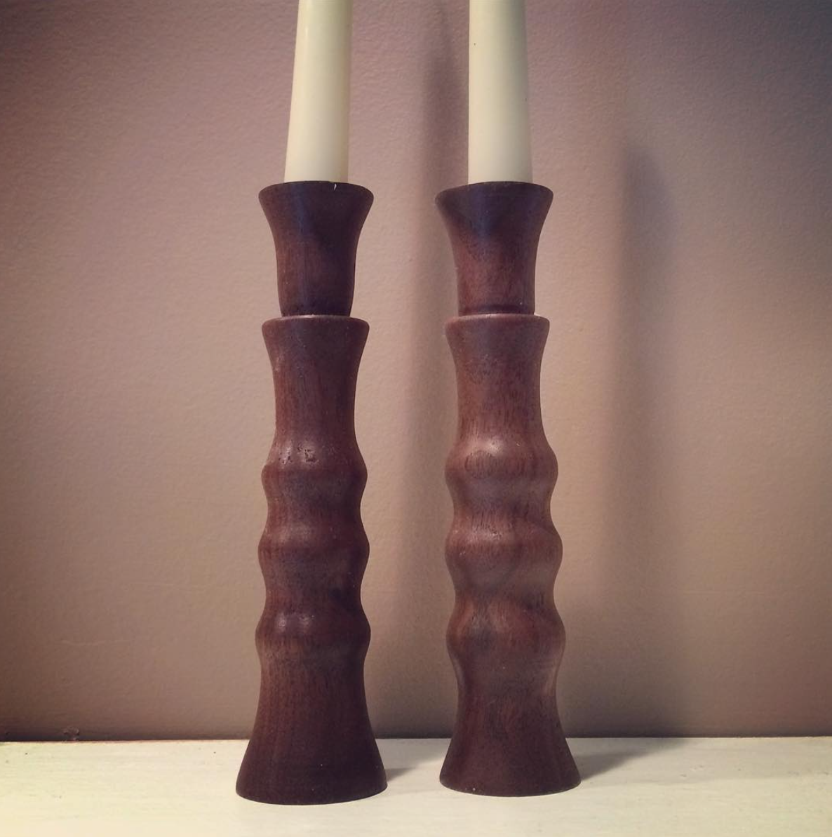 Turned wooden candlesticks