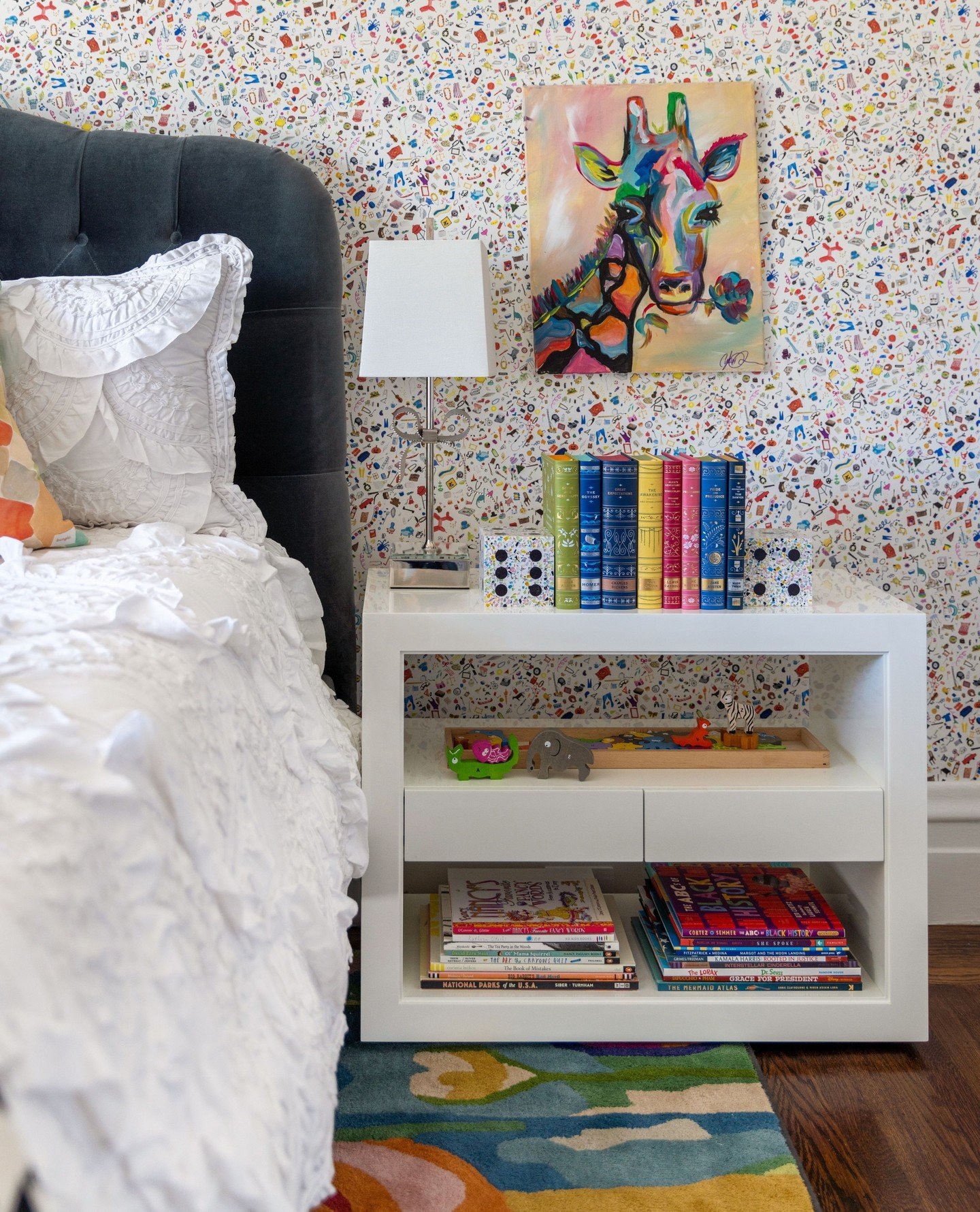 ⁠If you know us, you know that we love talking about the &quot;vertical plane&quot; when considering how a space is received visually in elevation.  The project nailed the vertical plane:  Accent paint, patterned drapery, art and wallpaper galore. ⁠
