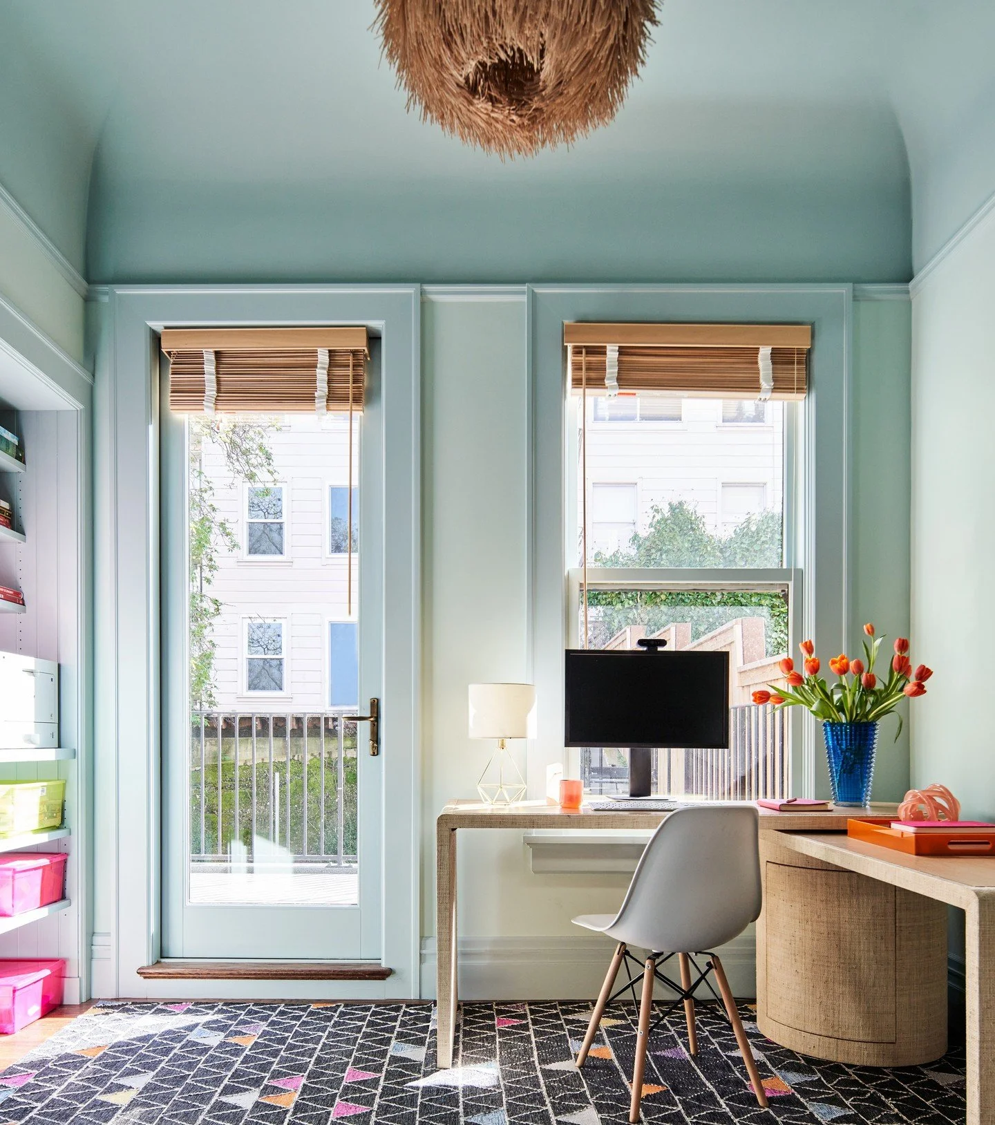 Fun Fact: You never go wrong with soft aqua blue.  Reminiscent of sky and sea, it's as natural as a neutral in our book. ⁠
⁠
📸: @kuohphotography⁠ ⁠
⁠
#studiomunroe #roomoftheday #roomwithaview #interiordesign #sanfrancisco