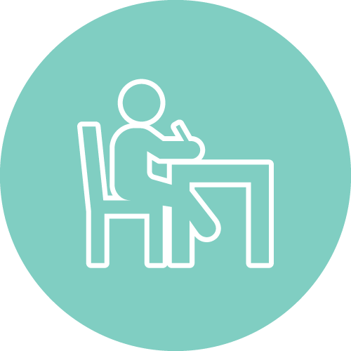 Icon of a person writing at a desk