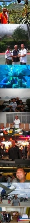 From Top-Bottom: Buying Tillandsias from R. Dofitas, Typhoon Santi, winning tennis trophy, scuba diving, family vacation in Vietnam, cooking, eating, traveling, posing in front of the Airbus A380, one of many bookshelves.