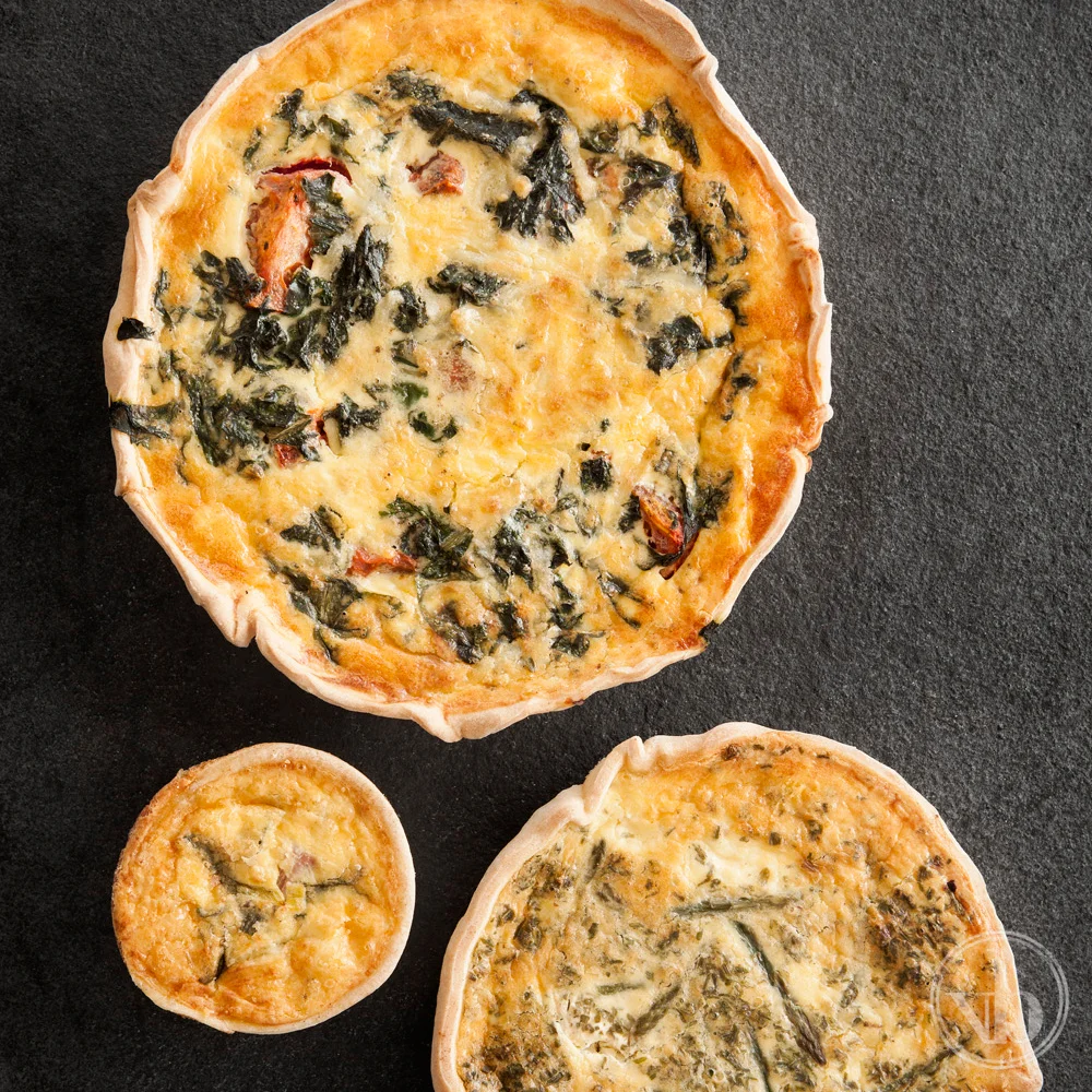 Family size, Individual size and Cocktail size Quiches