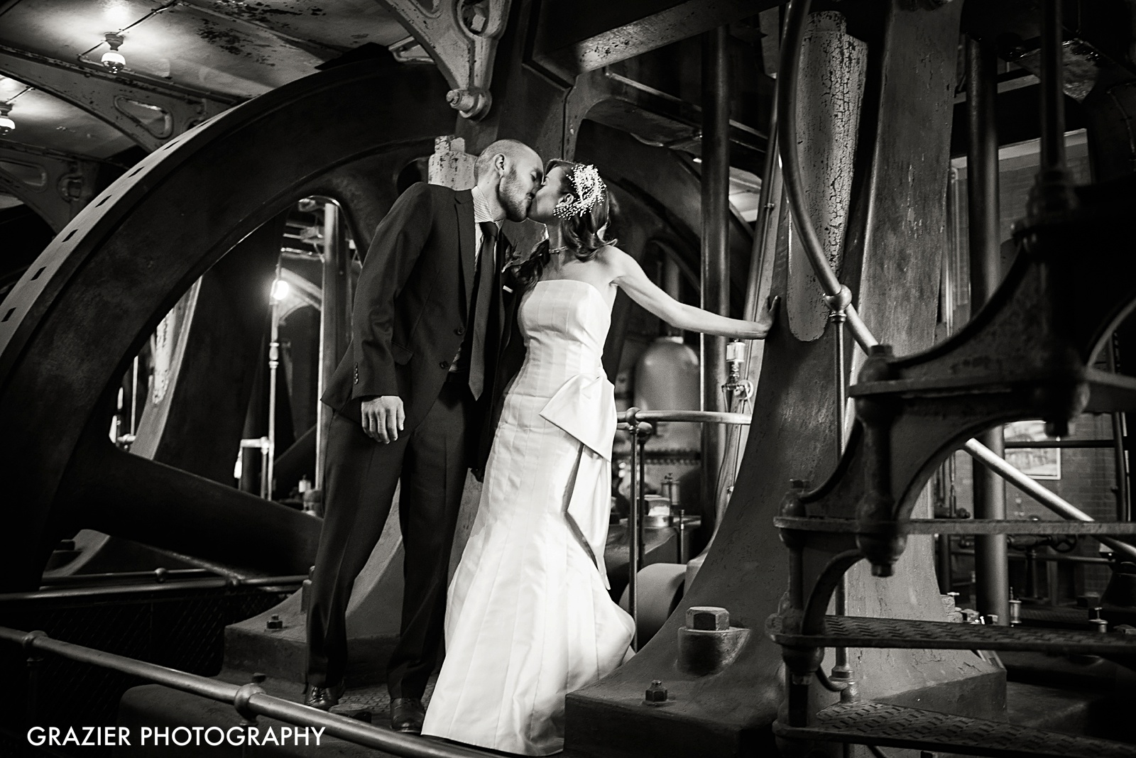 Metropolitan Waterworks Museum Wedding, Boston, by Grazier Photography, unique bride and groom portrait #industrialwedding #waterworkswedding #bostonwedding #bostonweddingphotography 