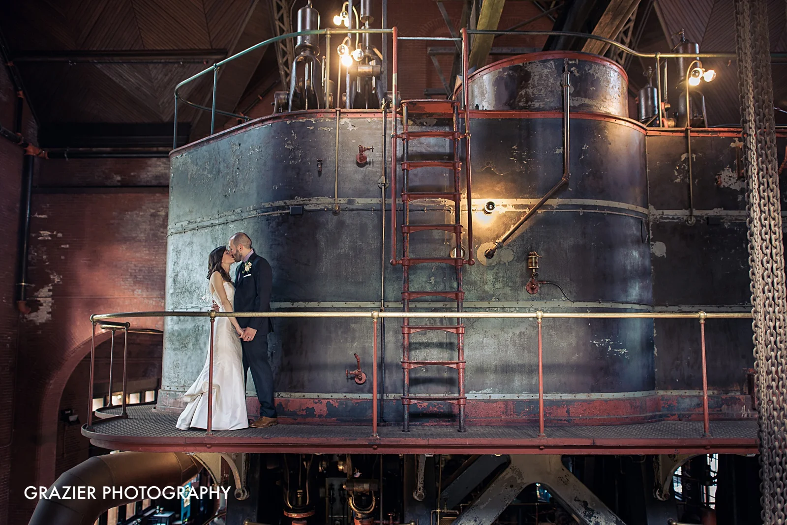 Metropolitan Waterworks Museum Wedding, Boston, by Grazier Photography, unique bride and groom portrait #industrialwedding #waterworkswedding #bostonwedding #bostonweddingphotography