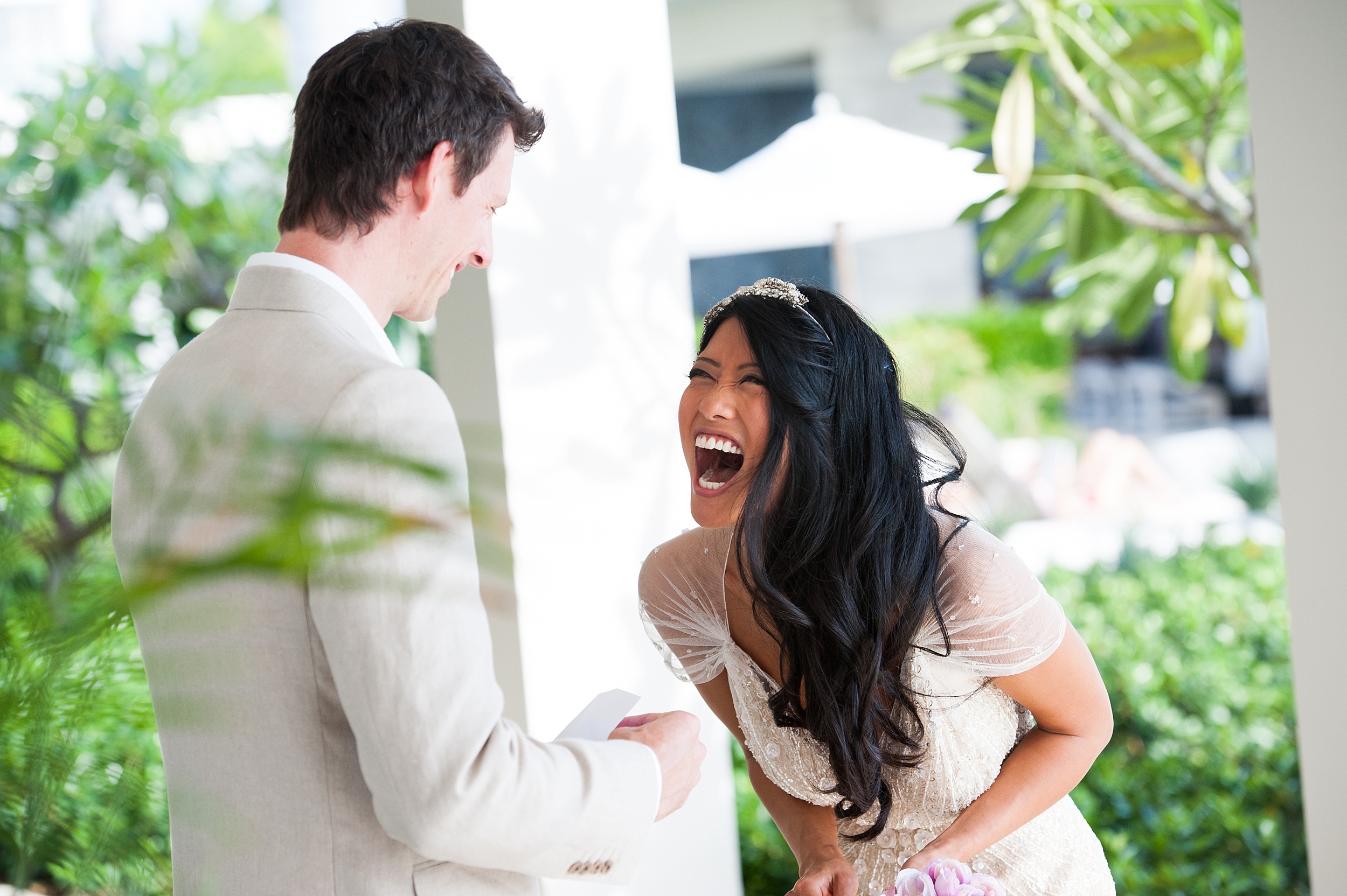 A couple overjoyed to see each other for the first time on their wedding day, image by Grazier Photography