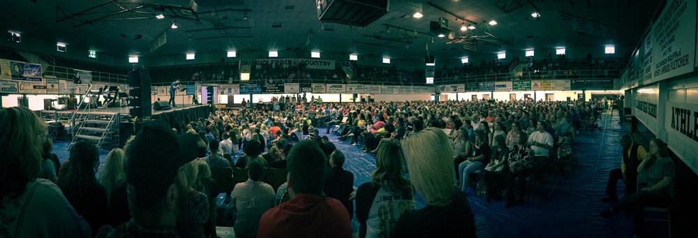 Revival service at the Williamson Field House in Williamson, WV on April 25, 2016