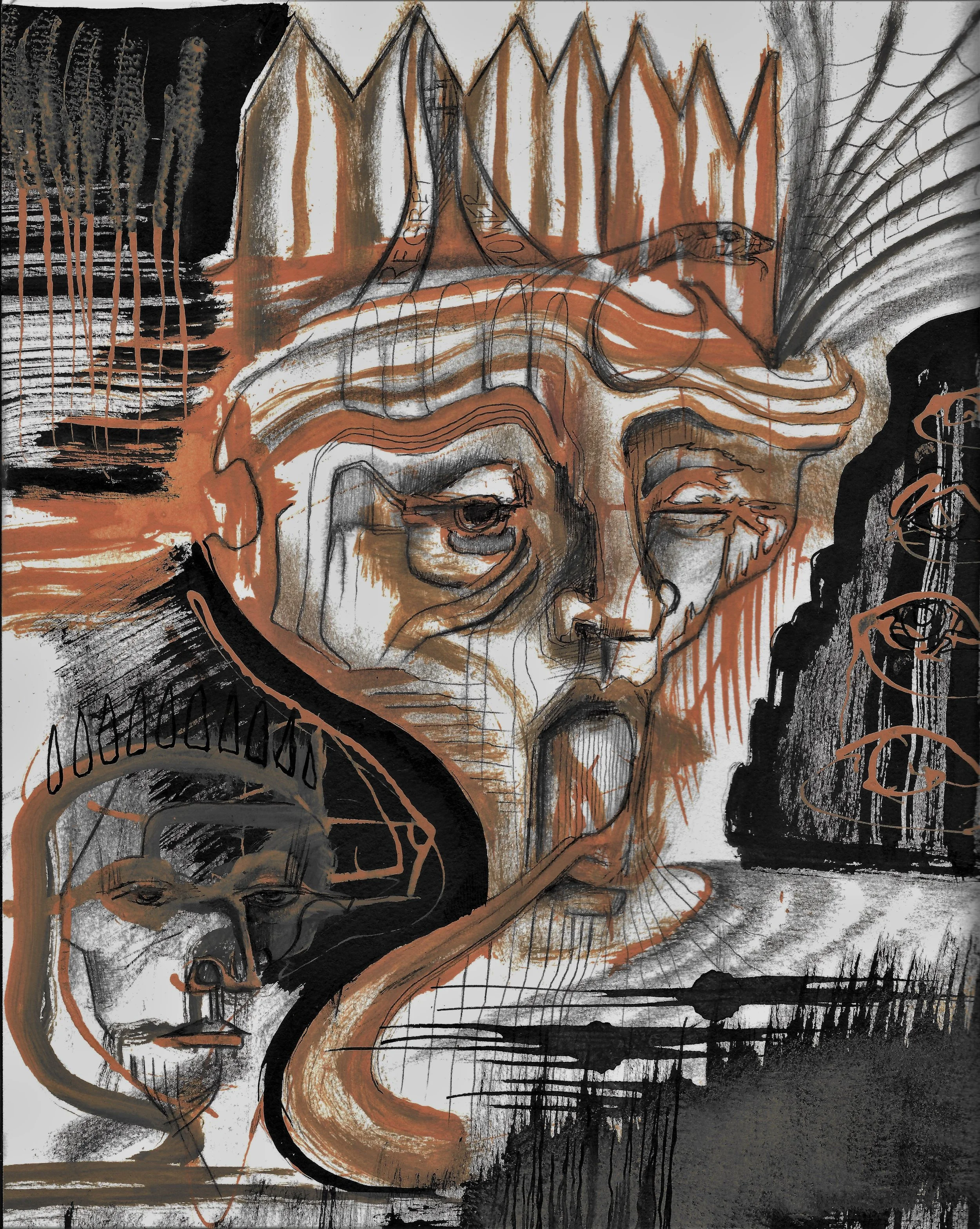 (Regret) pen, inks, and oils on paper
