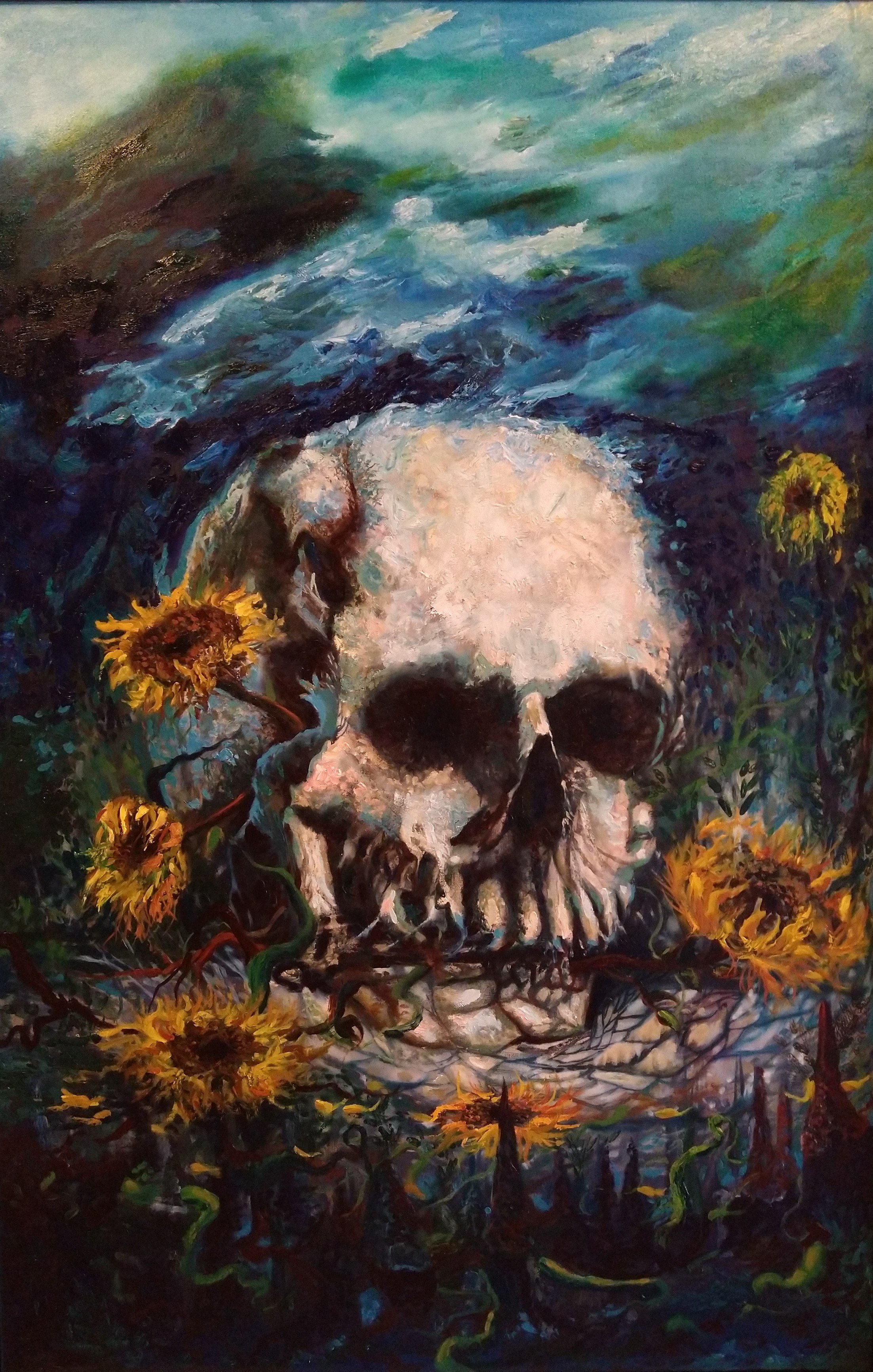 Van Gogh's skull with sunflowers 