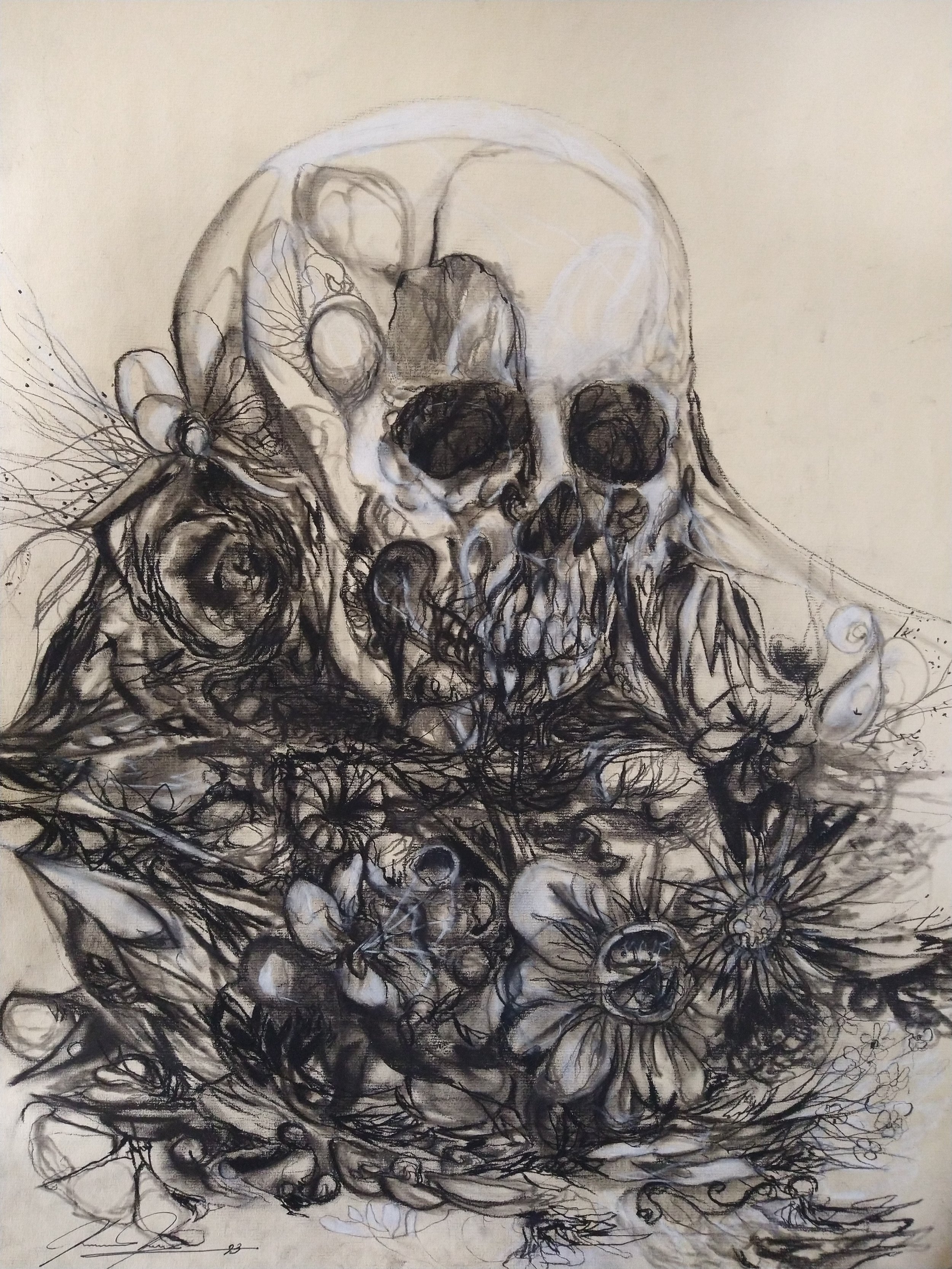 Study of skull and flowers 