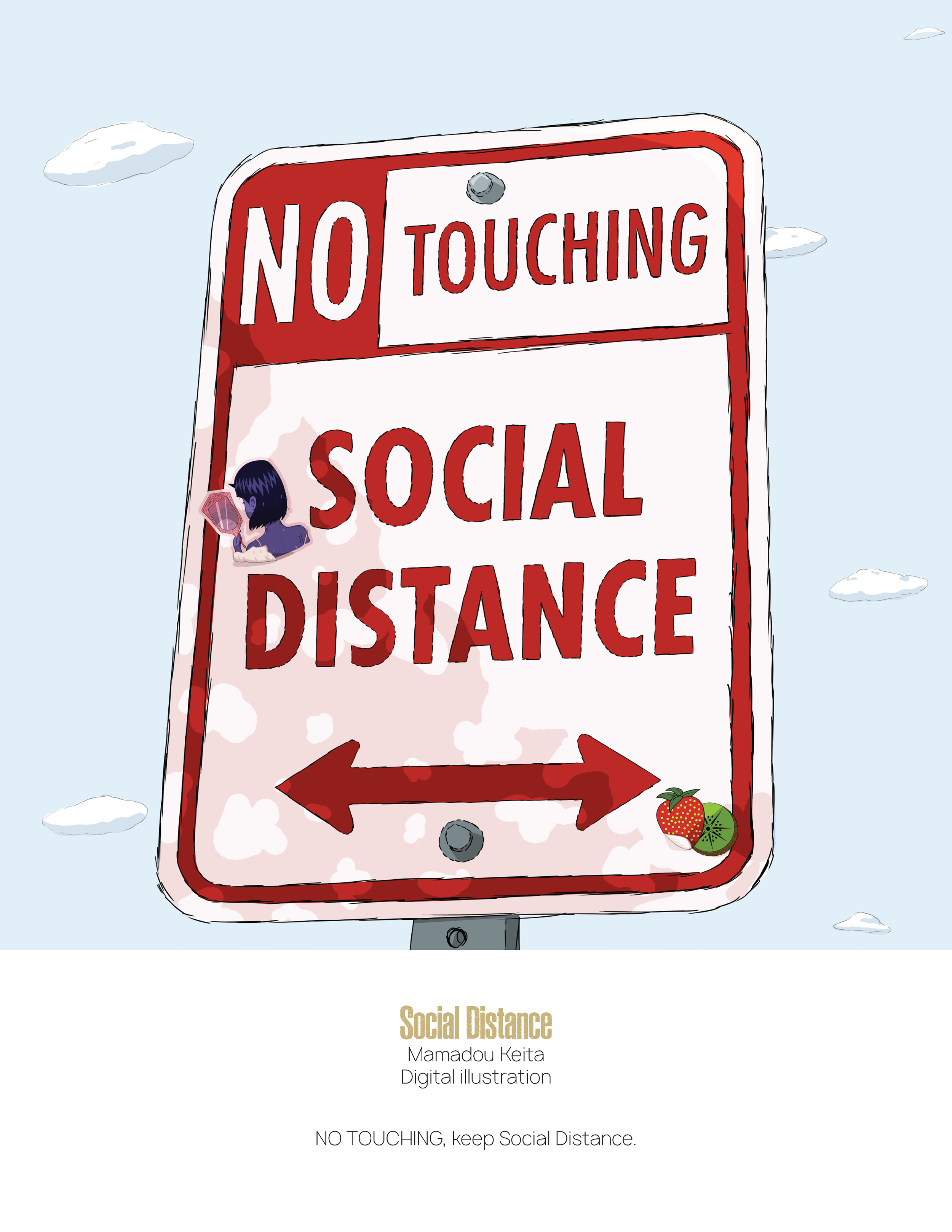 Social Distance Illustration by Mamadou Keita No Touching  Street Sign
