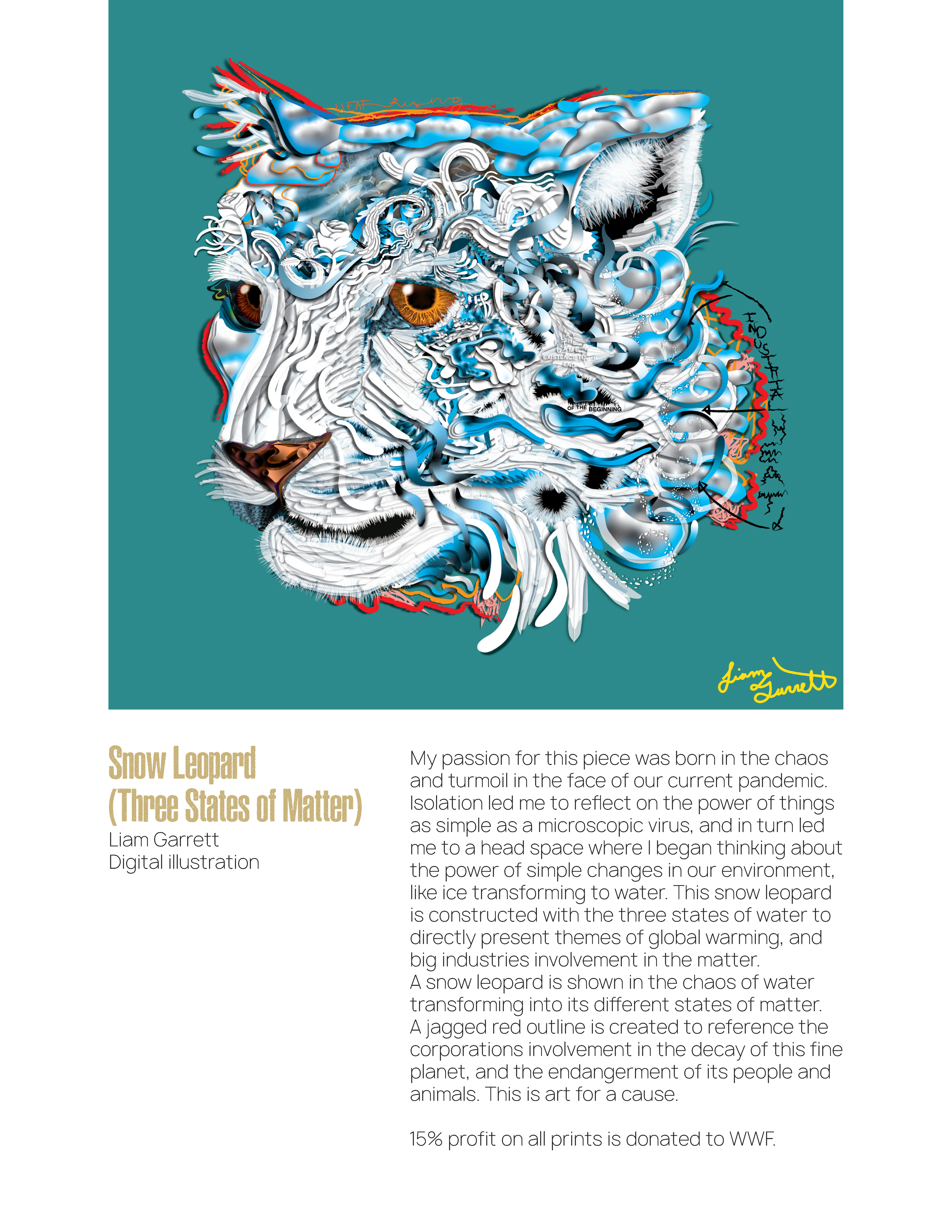 Snow Leopard (Three States of Matter) by Liam Garrett, Digital Illustration