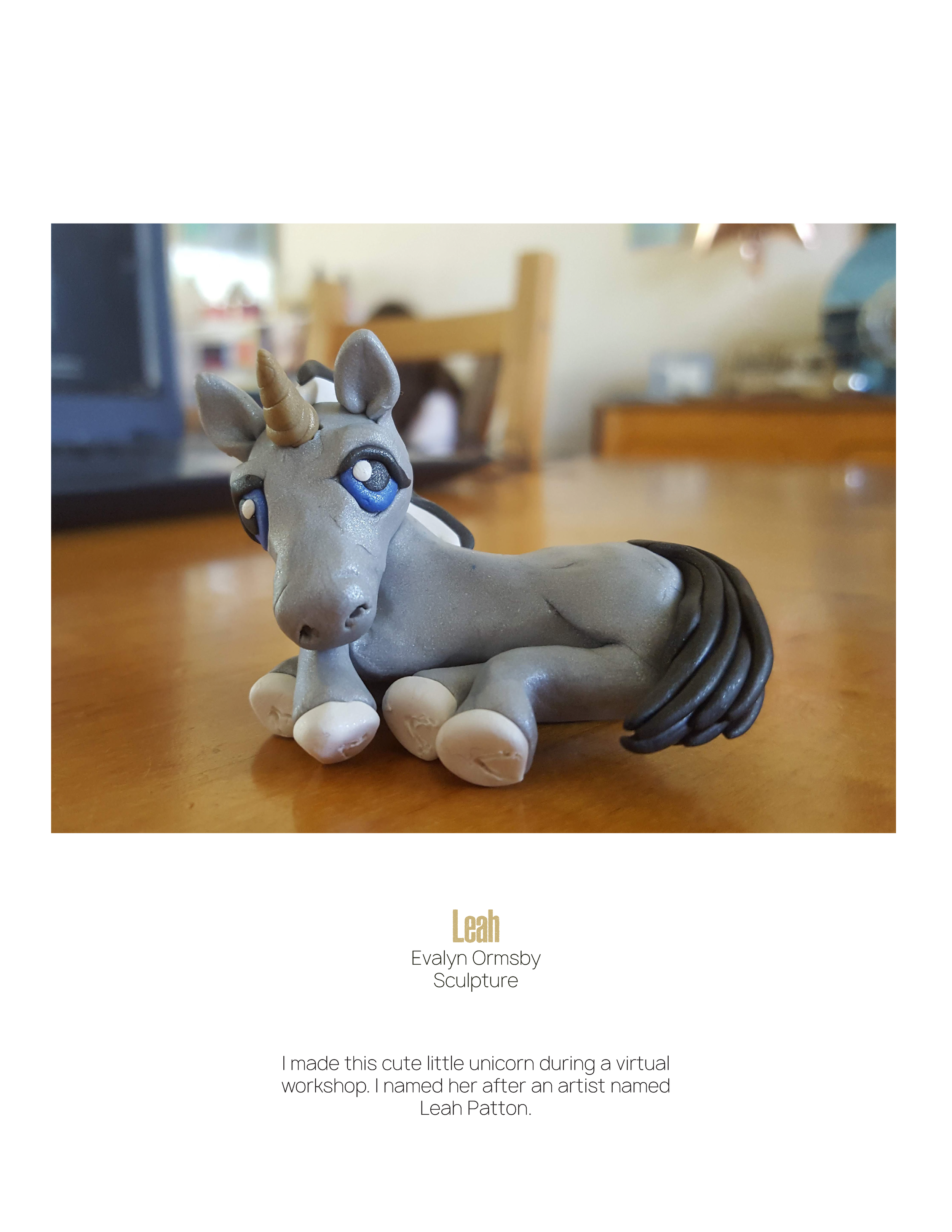 Leah by Evalyn Ormsby, Sculpture of cartoon unicorn