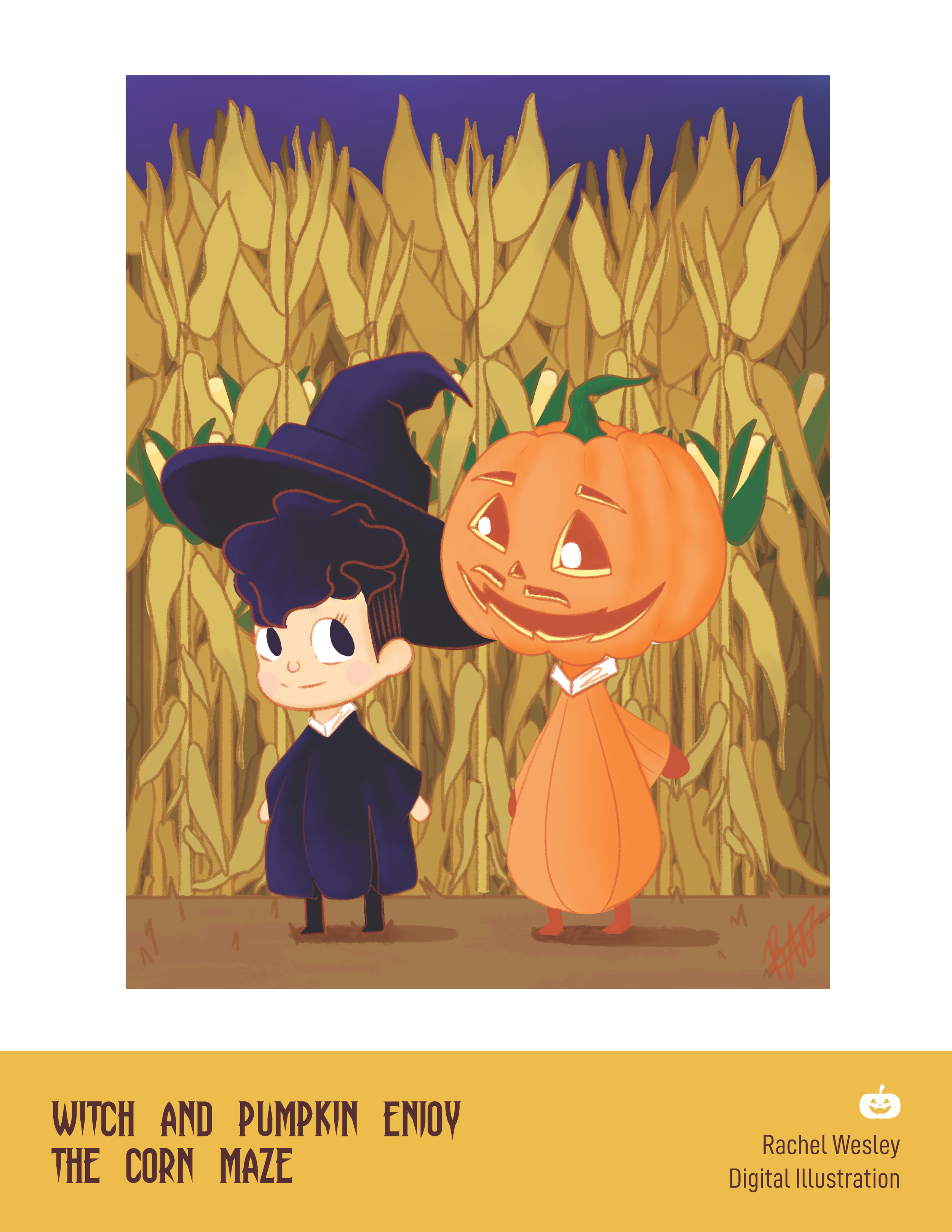 Witch and Pumpkin Enjoying the Corn Maze by Rachel Wesley