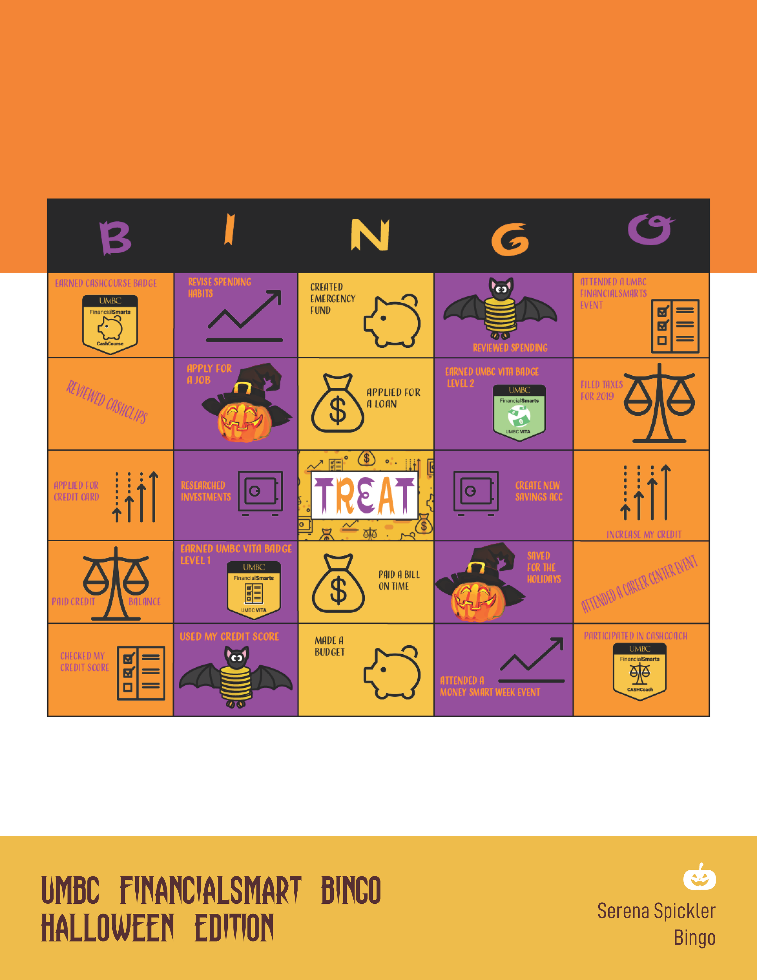 UMBC FinancialSmarts Bingo - Halloween Edition