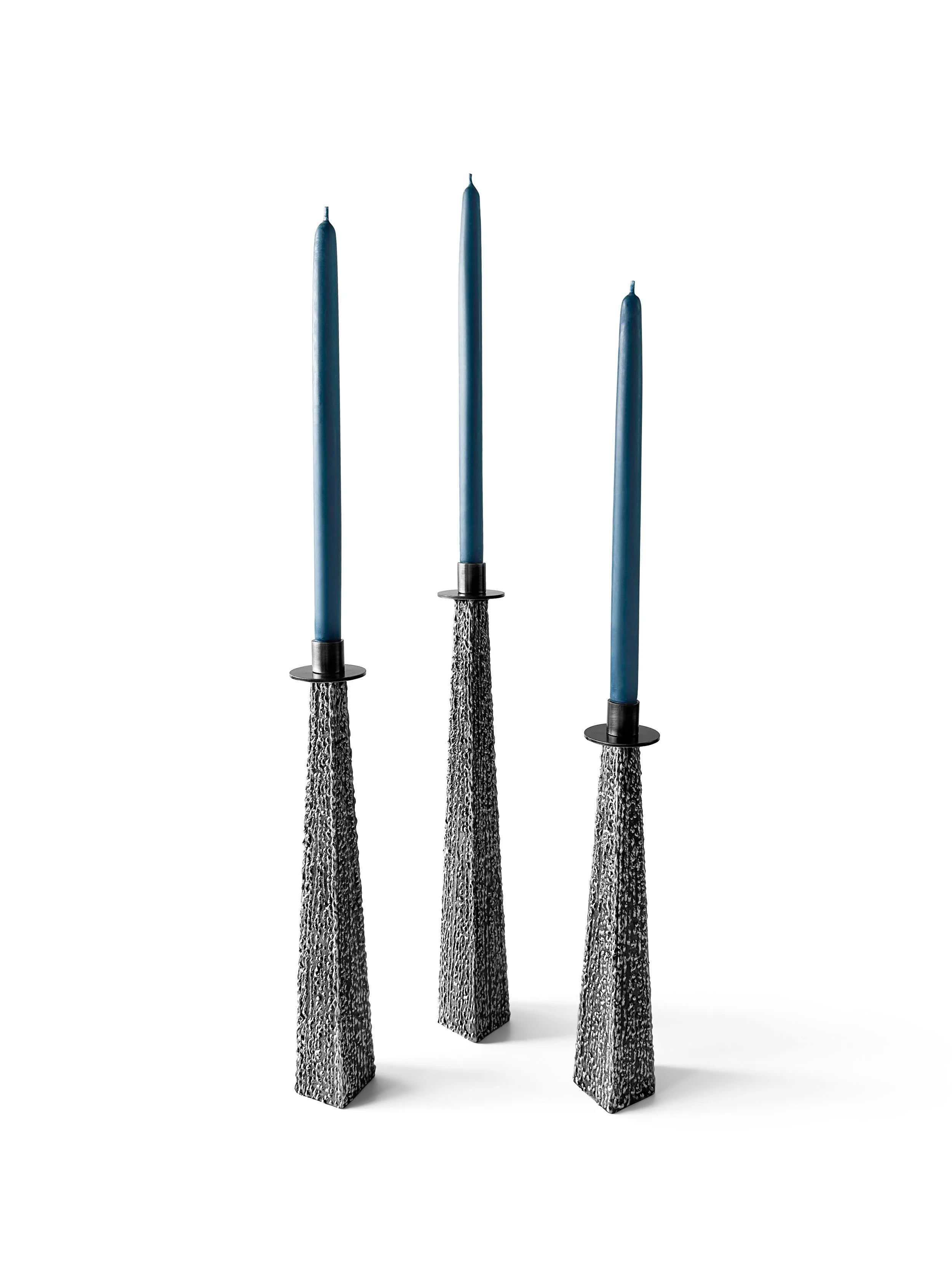 Angle Iron Stainless Textured Taper Candle Holders