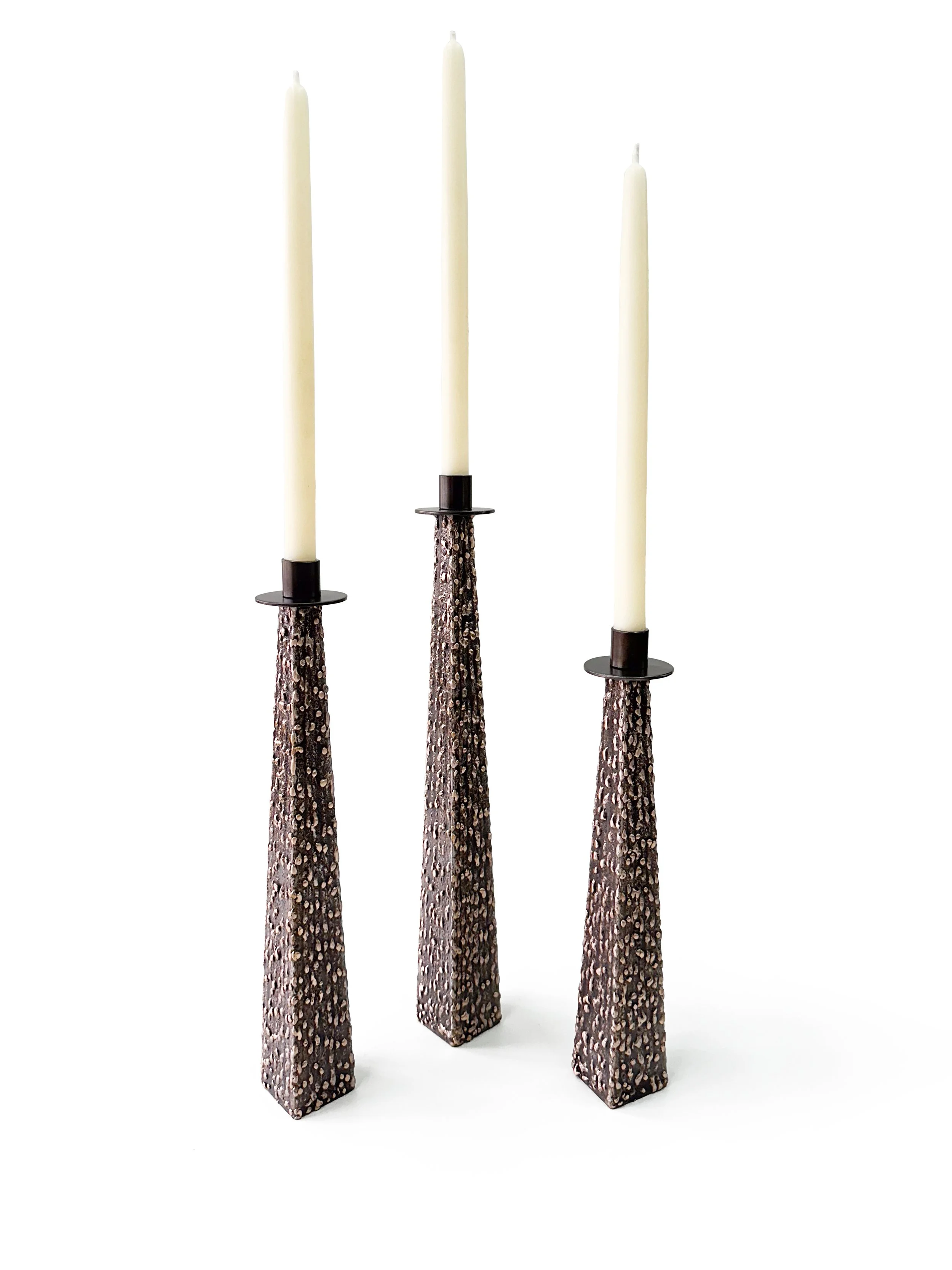 Angle Iron Bronze Textured Taper Candle Holders