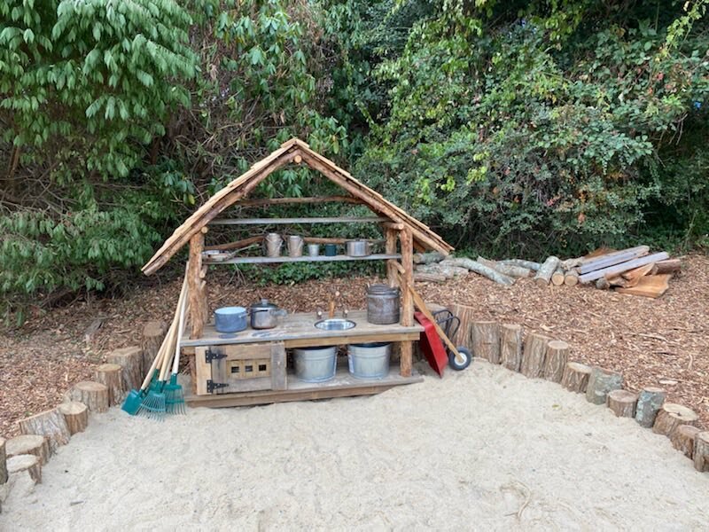 Our sweet nursery mud kitchen made by one of our families #waldorfcapecod #outdoorlearning
