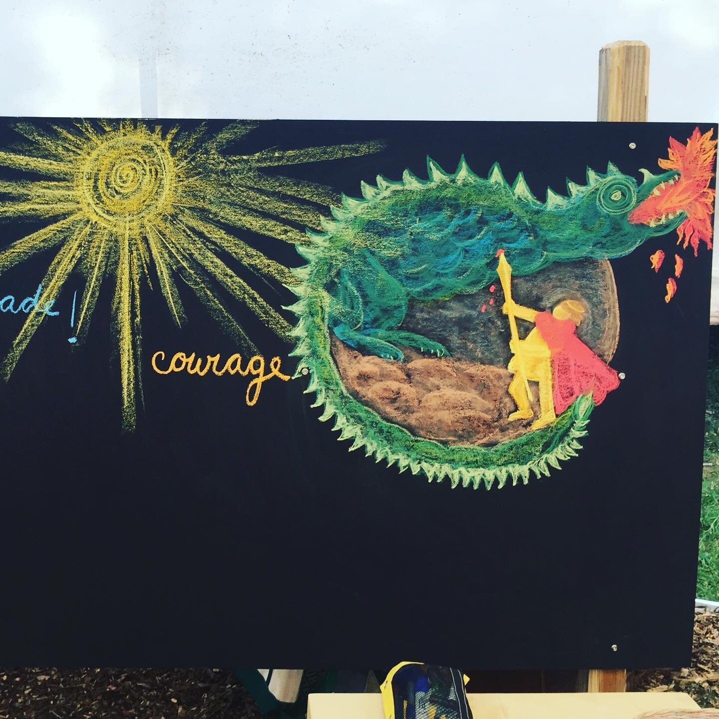 Class 3/4 was welcomed with this beautiful chalk drawing #waldorfcapecod #waldorfchalkboard #outdoorchalkboard
