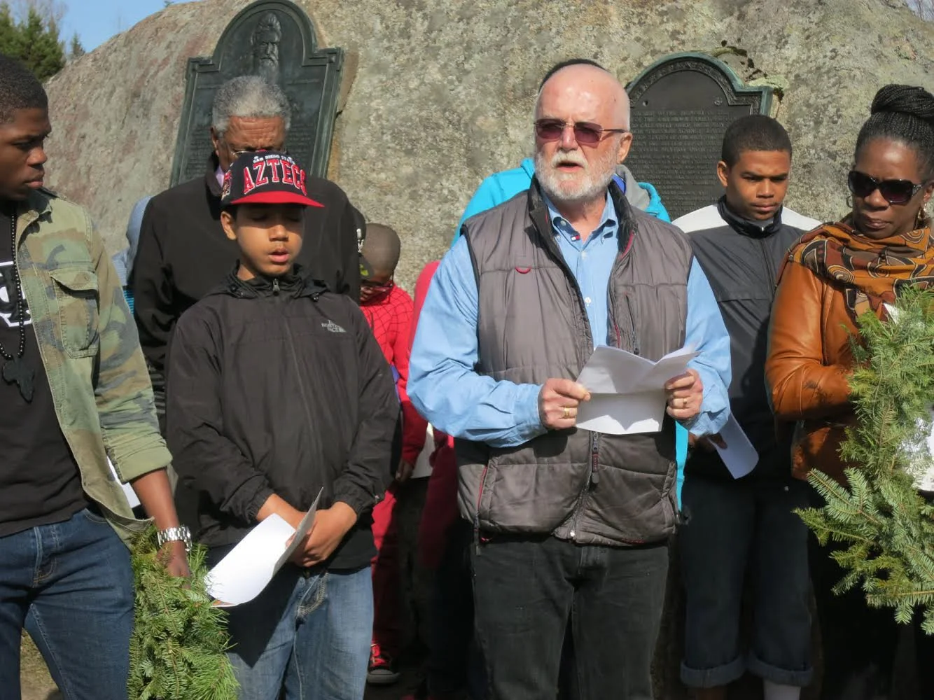 Russell Banks reading John Brown’s last statement at the courtroom in front of John Brown’s grave.
