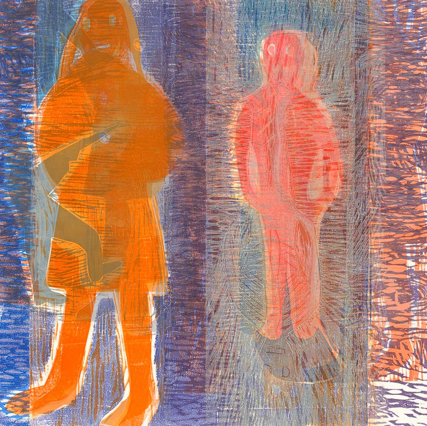 Farewell III, 18 x 18”, Monoprint with Stencils