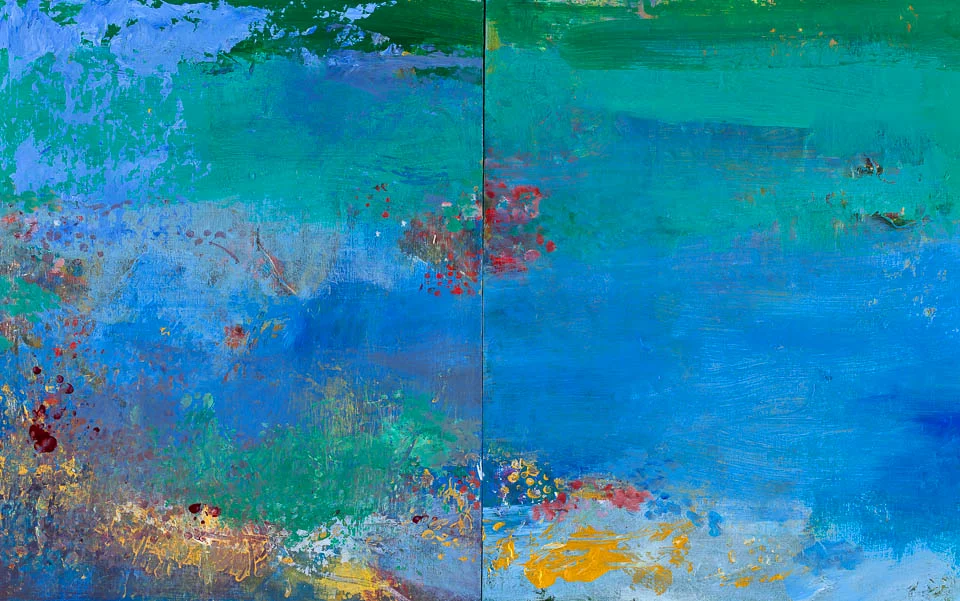 Cobalt Waters, 20 x 32”, Acrylic on Panel, Diptych