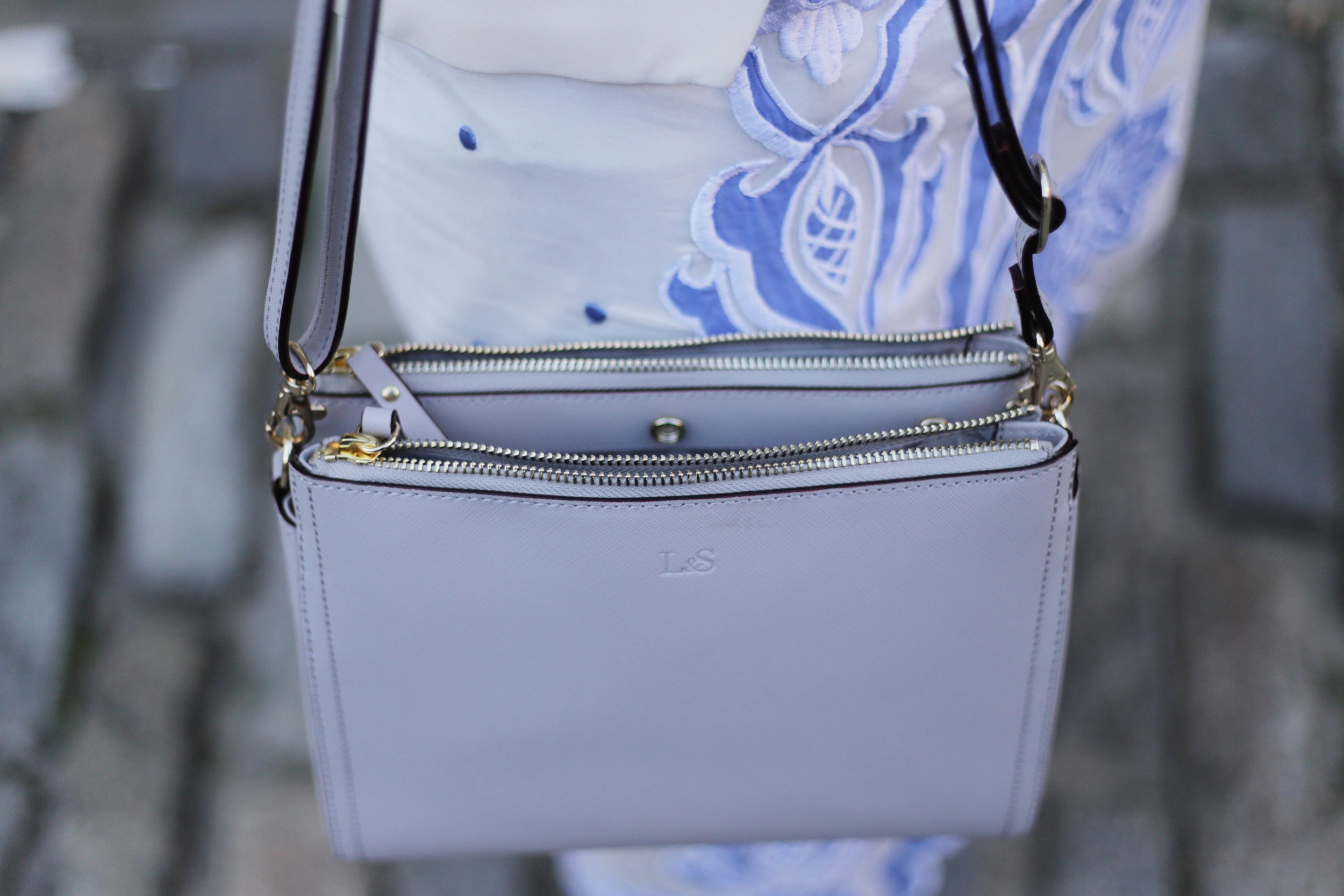 Lo & Sons: The Pearl - Women's Crossbody Bag in Light Grey Saffiano Leather