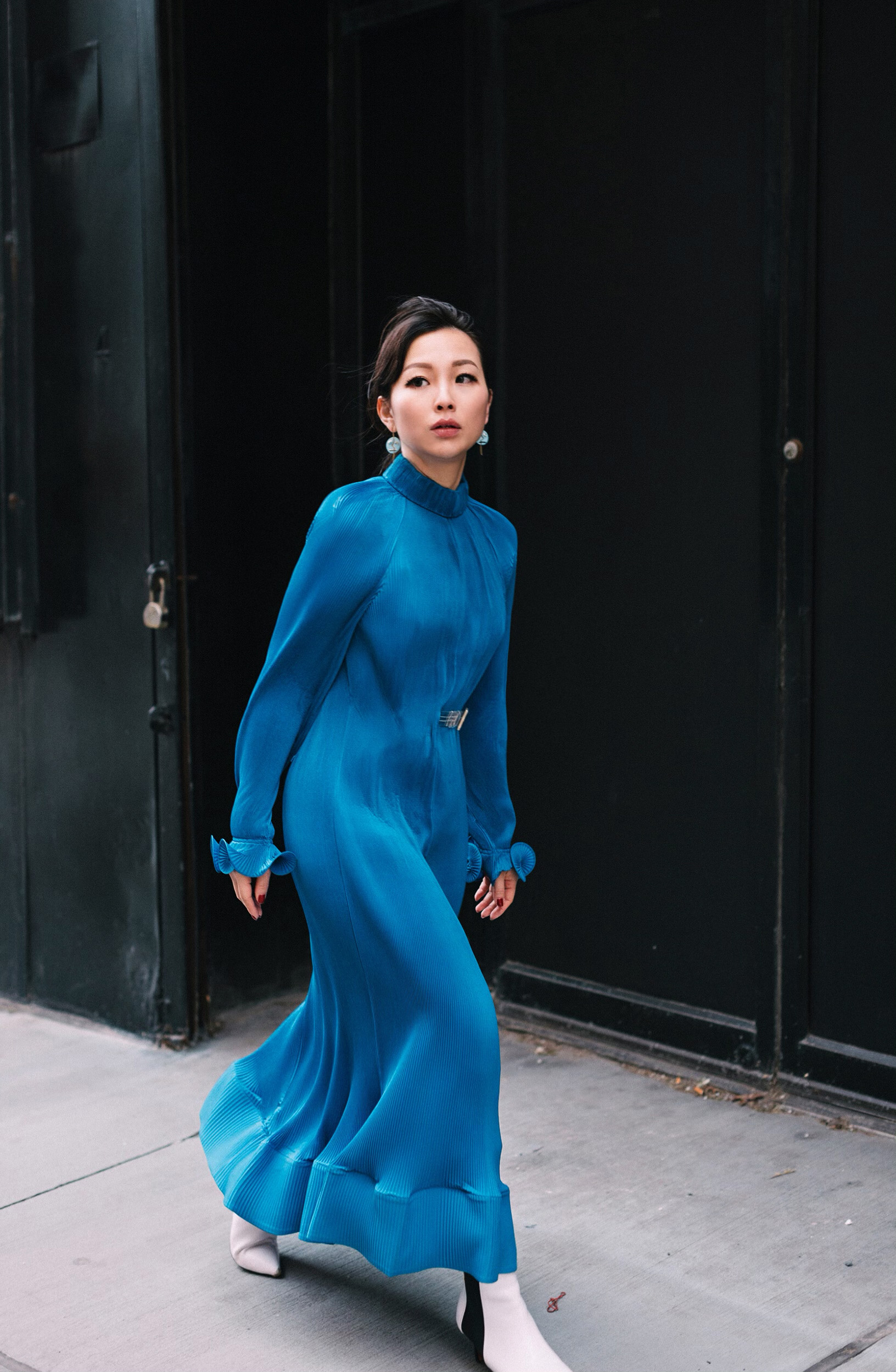 tibi PLEATED DRESS WITH REMOVABLE BELT blue.jpg