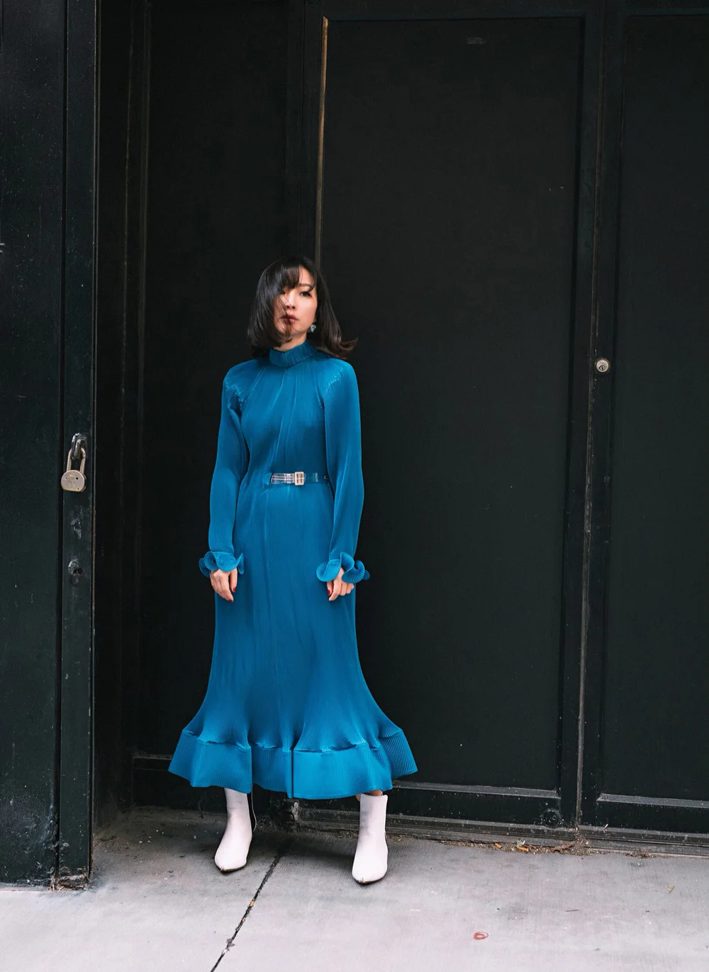 tibi blue PLEATED DRESS WITH REMOVABLE BELT.jpg