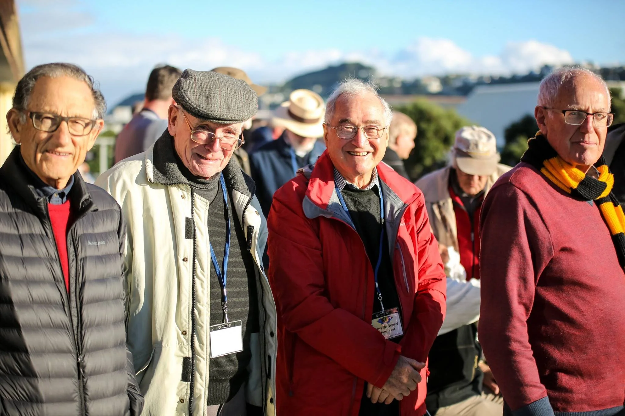 Peter Marshall  (2nd from left) and Roy Cowley (right) at the 90th Jubilee in June 2018.