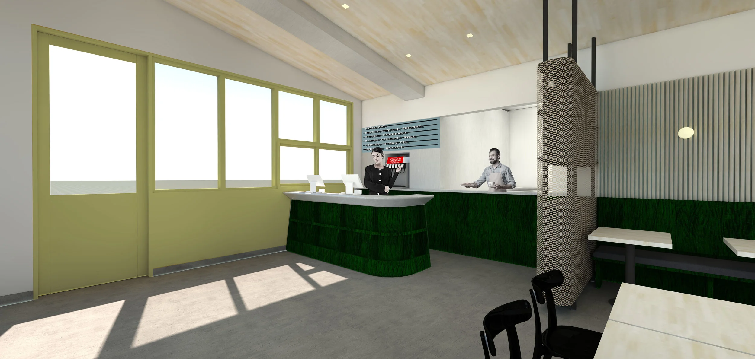 ORDERING COUNTER IN GREEN WOOD