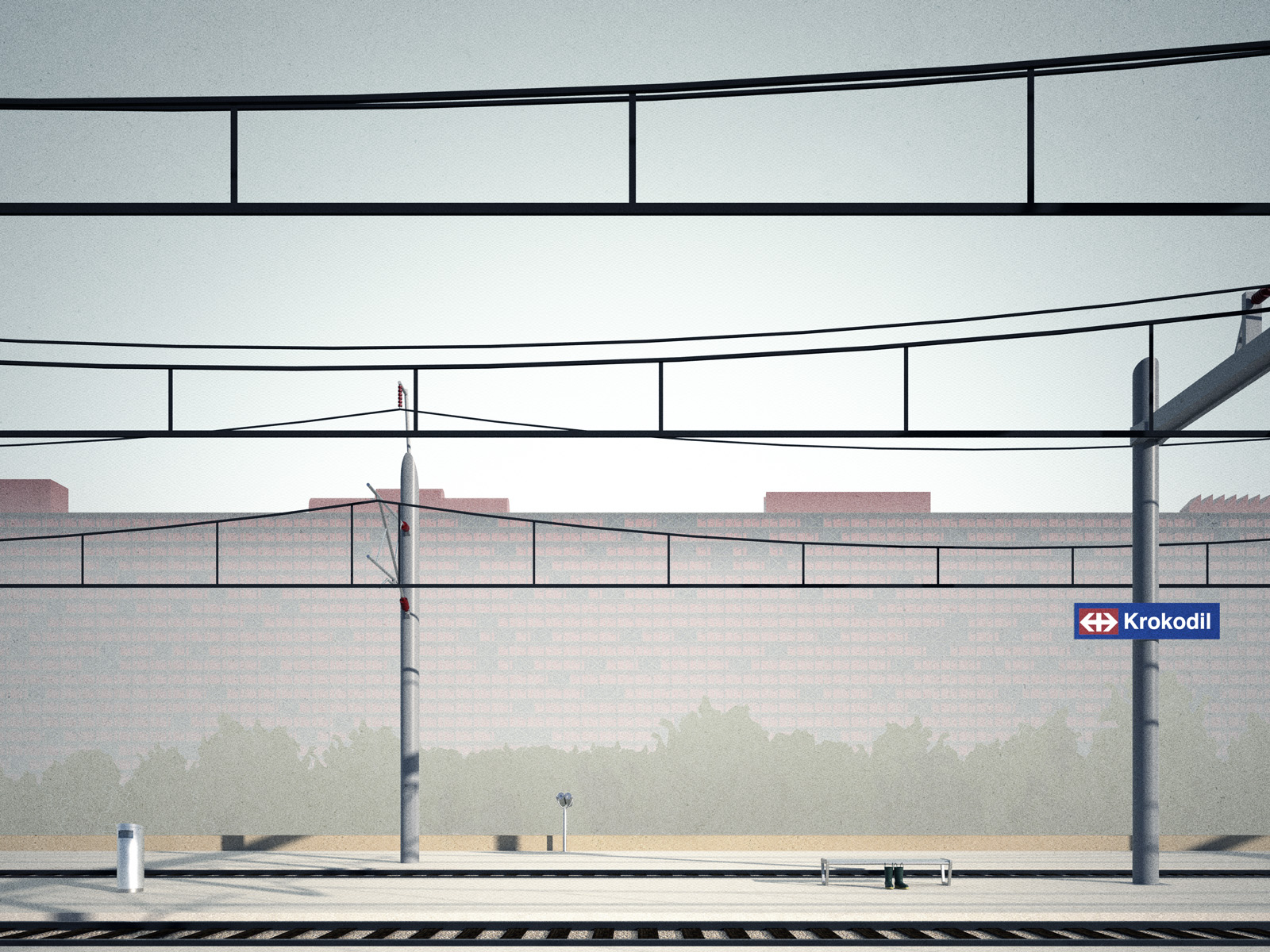 People waiting for the train in the morning are confronted with an ominous silhouette, rising through the mist. A lonely pair of binoculars offer a glimpse into the wilderness and, for many, a first closer look at the animal guarding it. 