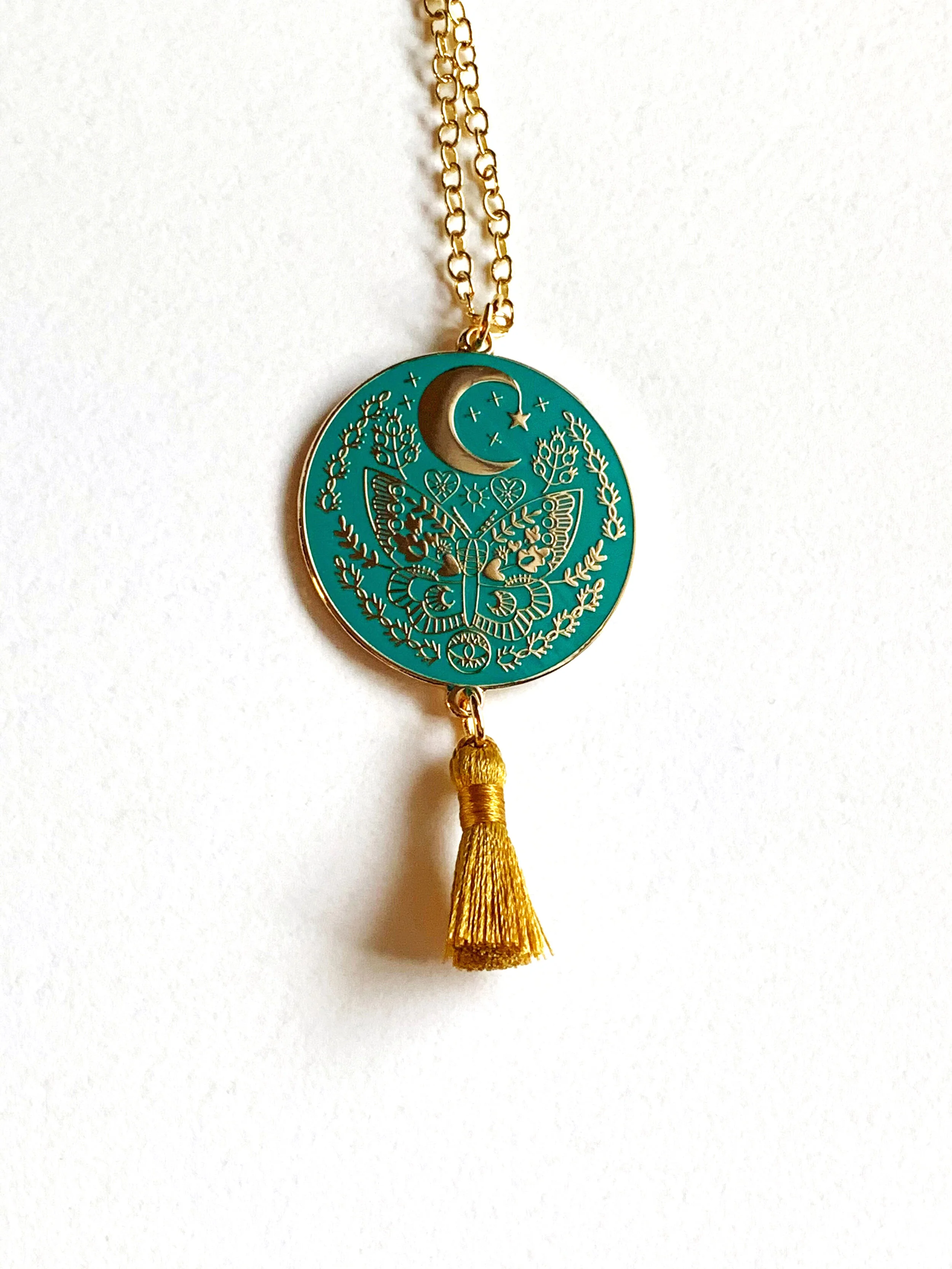 Lunar Moth Tassel Pendant Necklace 