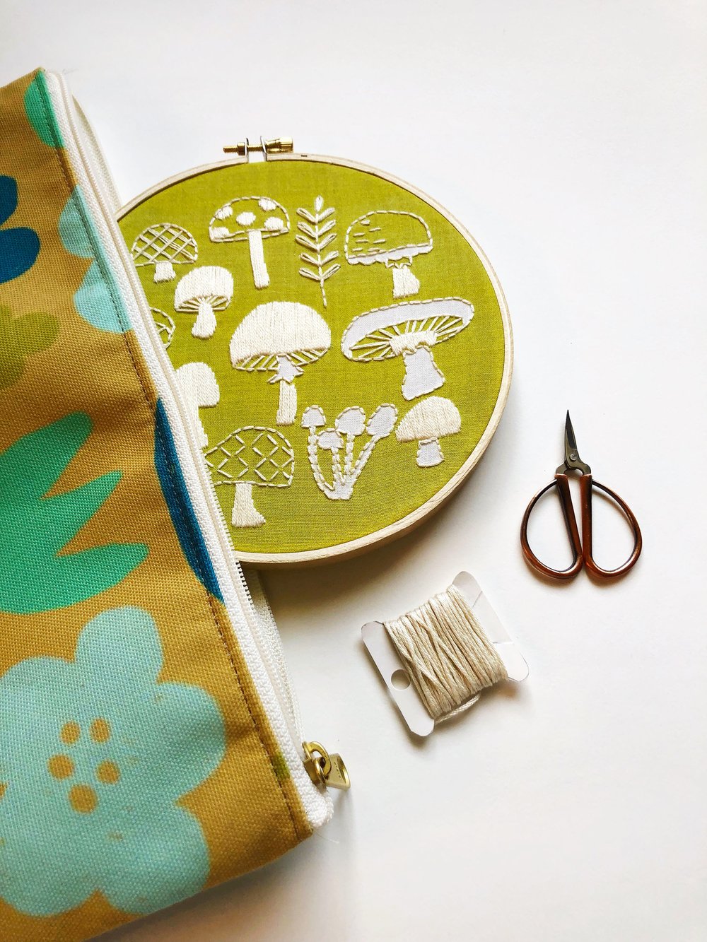 Mushroom Embroidery, Nature Studies Embroidery Kit, Mushroom Ring