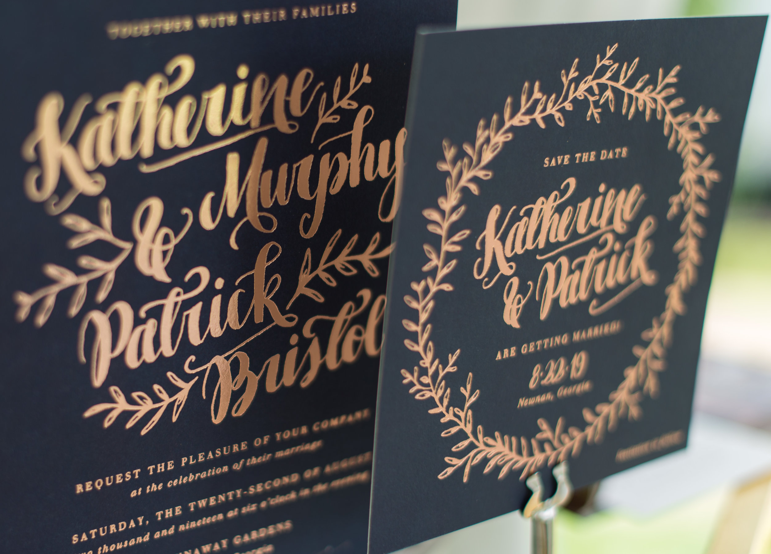 Gold foil stamping on black background. Photo Cred: Laura Graham.