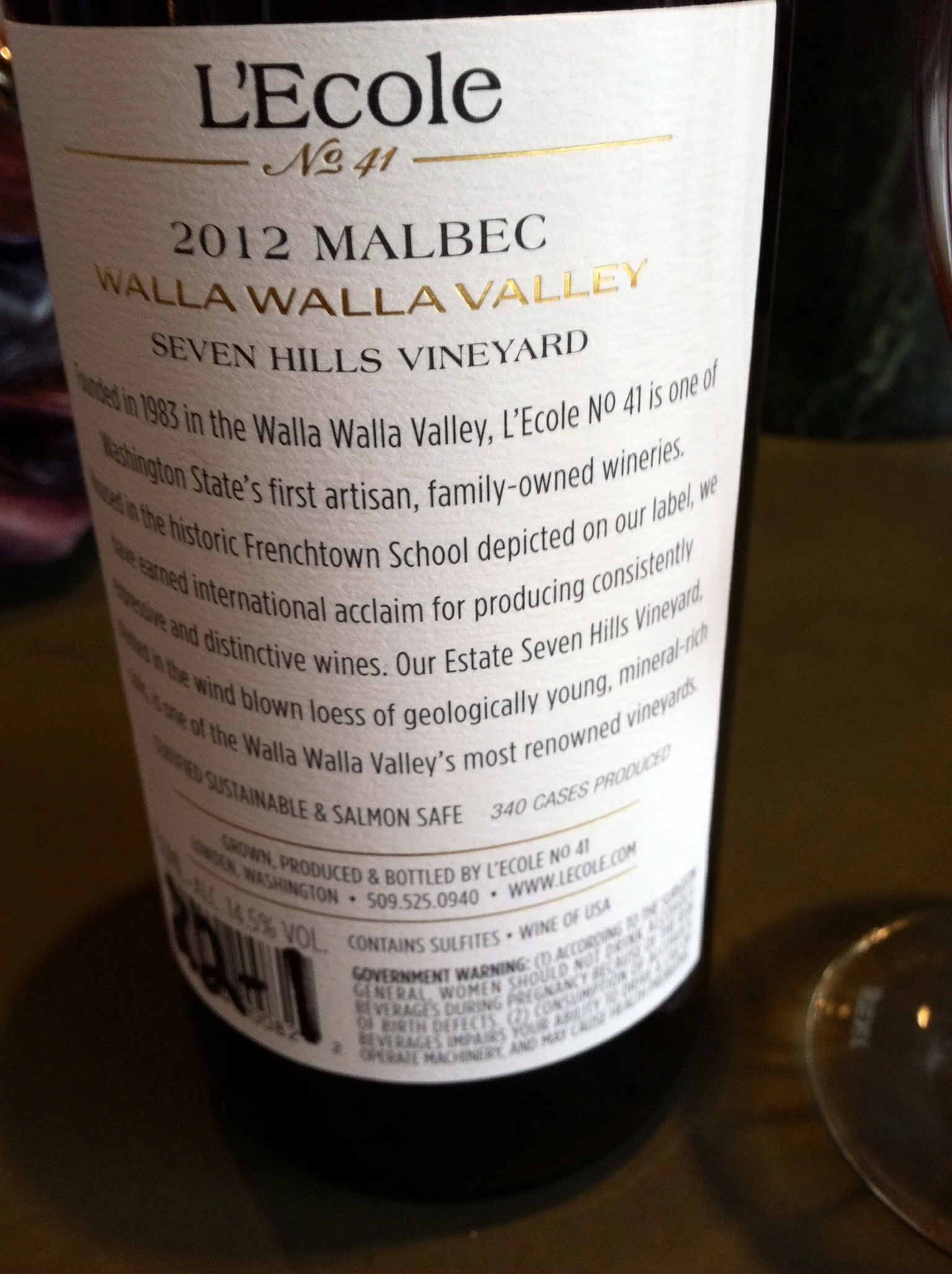 L'ecole 41 Malbec. Photo by Shana Sokol, Shana Speaks Wine.