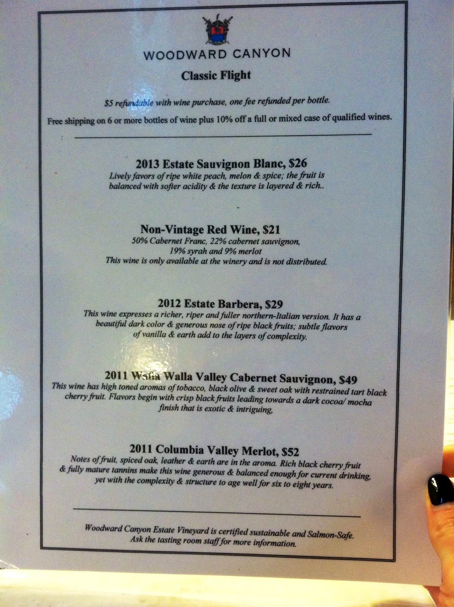 Woodward Canyon's tasting flight. Photo by Shana Sokol, Shana Speaks Wine.