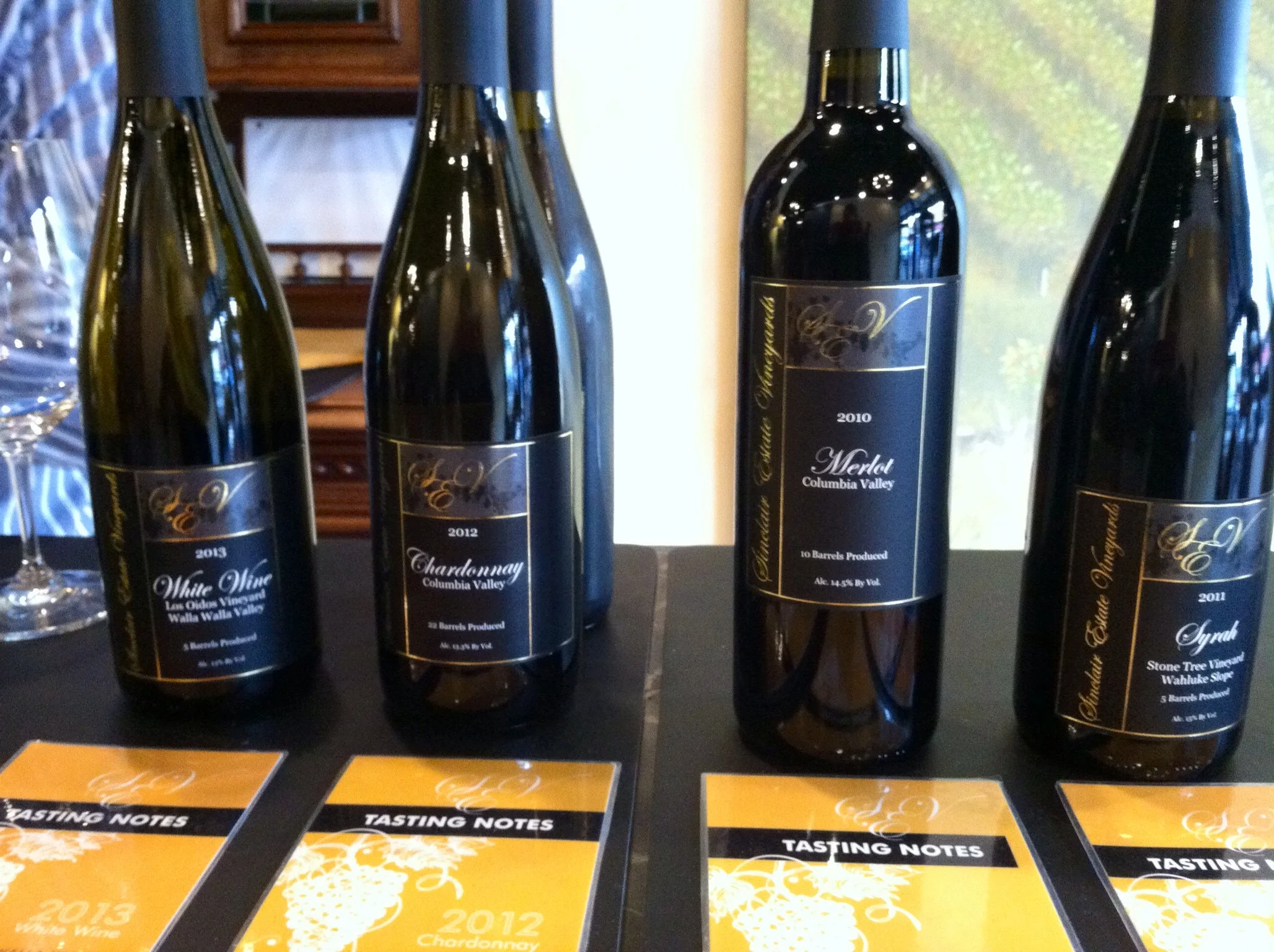 Sinclair Vineyards Tasting Lineup. Photo by Shana Sokol, Shana Speaks Wine.