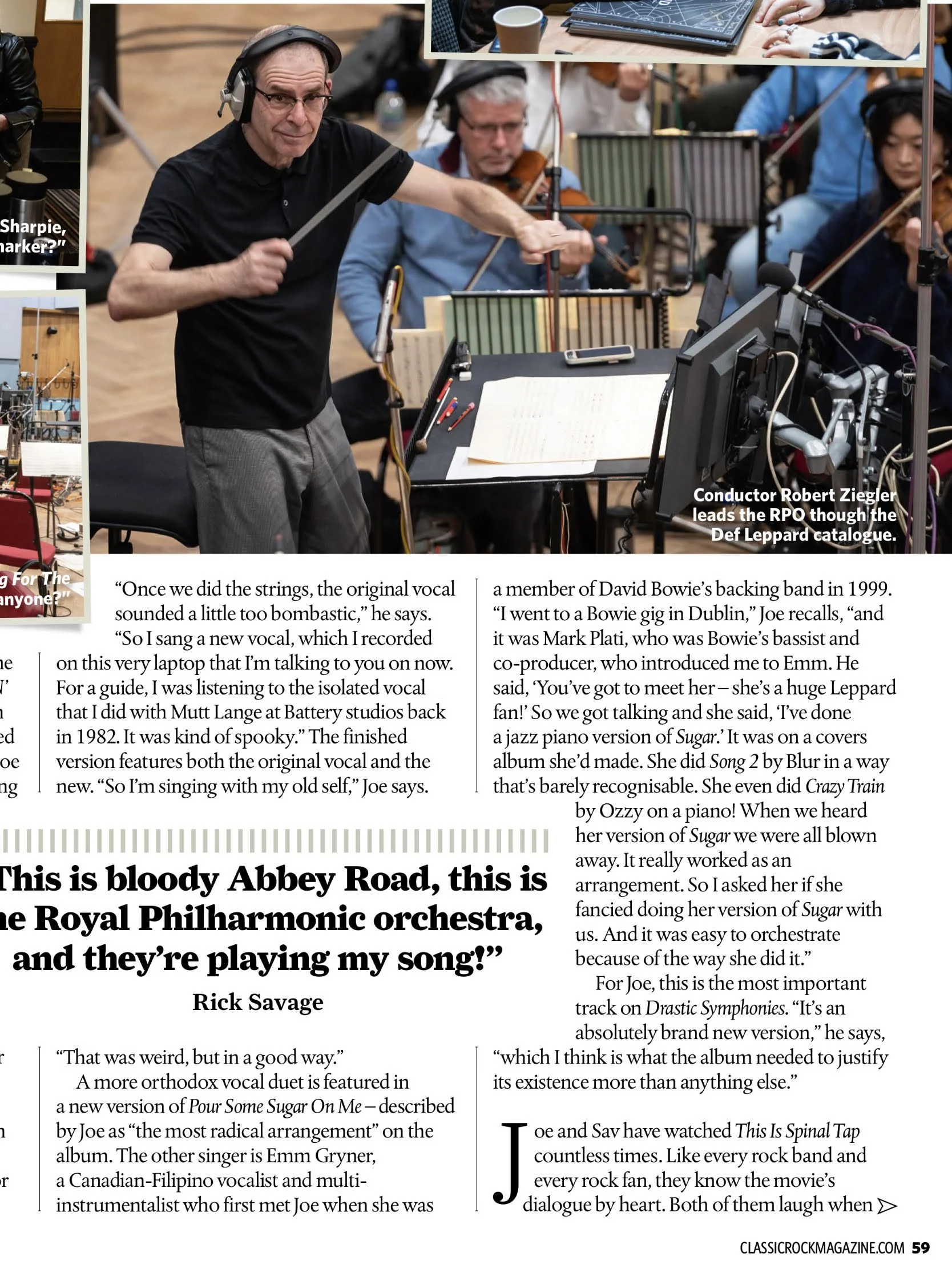 Conductor Robert Ziegler leading the Royal Philharmonic Orchestra during a rehearsal, with musicians playing string instruments in the background.