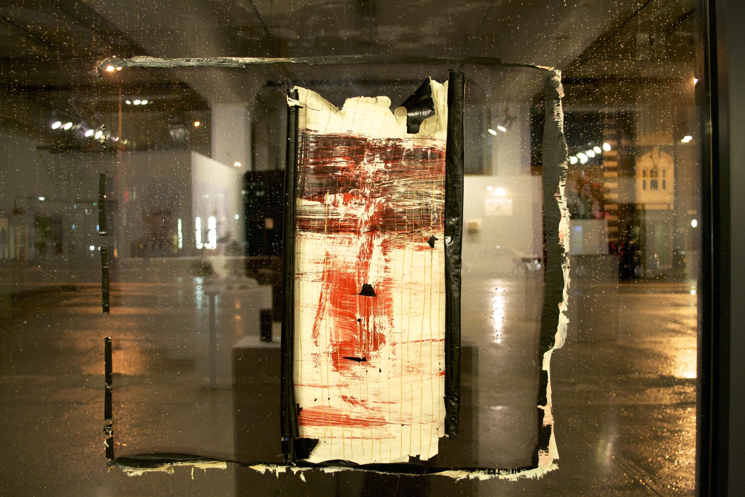 inpatient, latex acrylic house paint on window, 18x24in